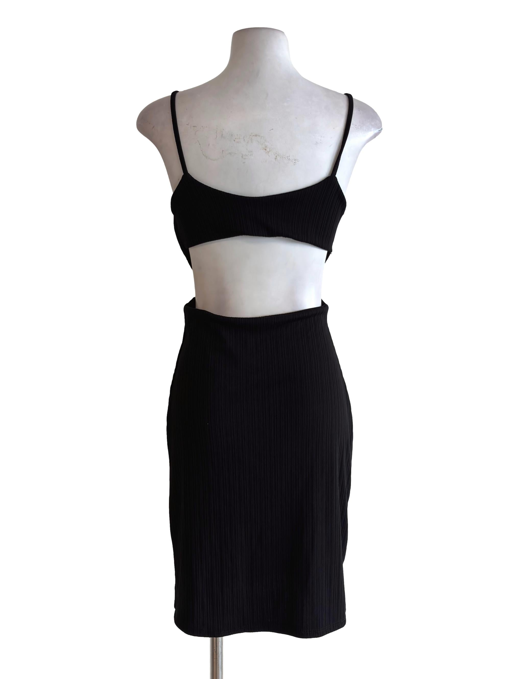 Black Textured Cut Out Fitted Mini Dress