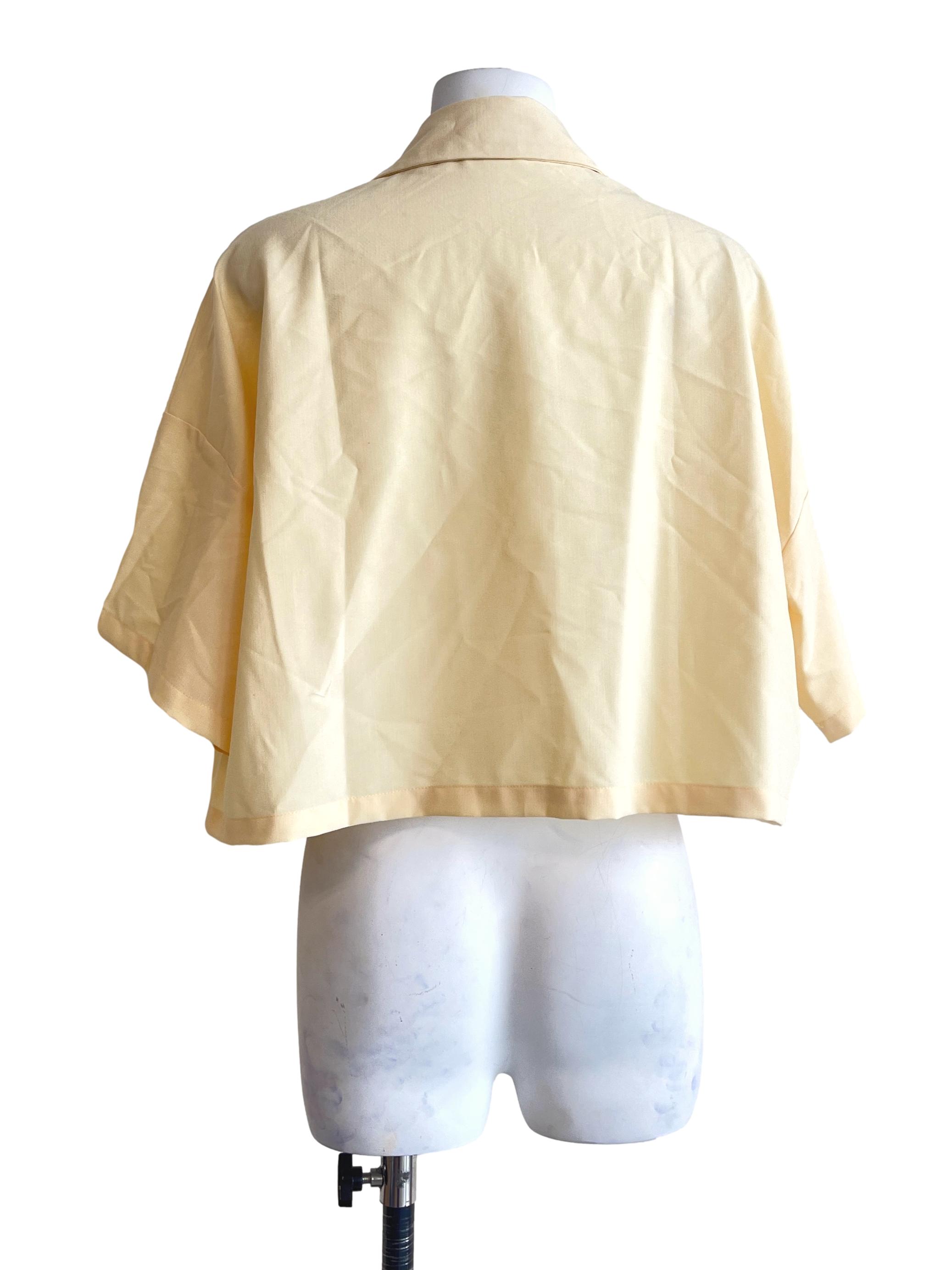 Lemon Yellow Down Button Short Sleeve Cropped Top TTR