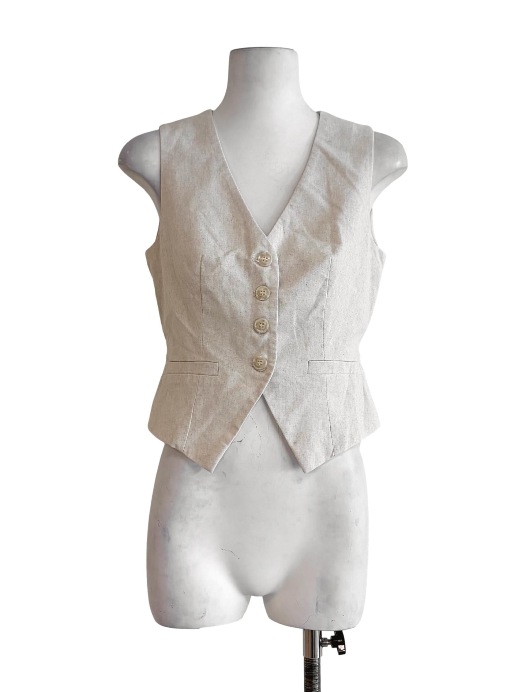 Bone White Sleeveless V-Neck Vest