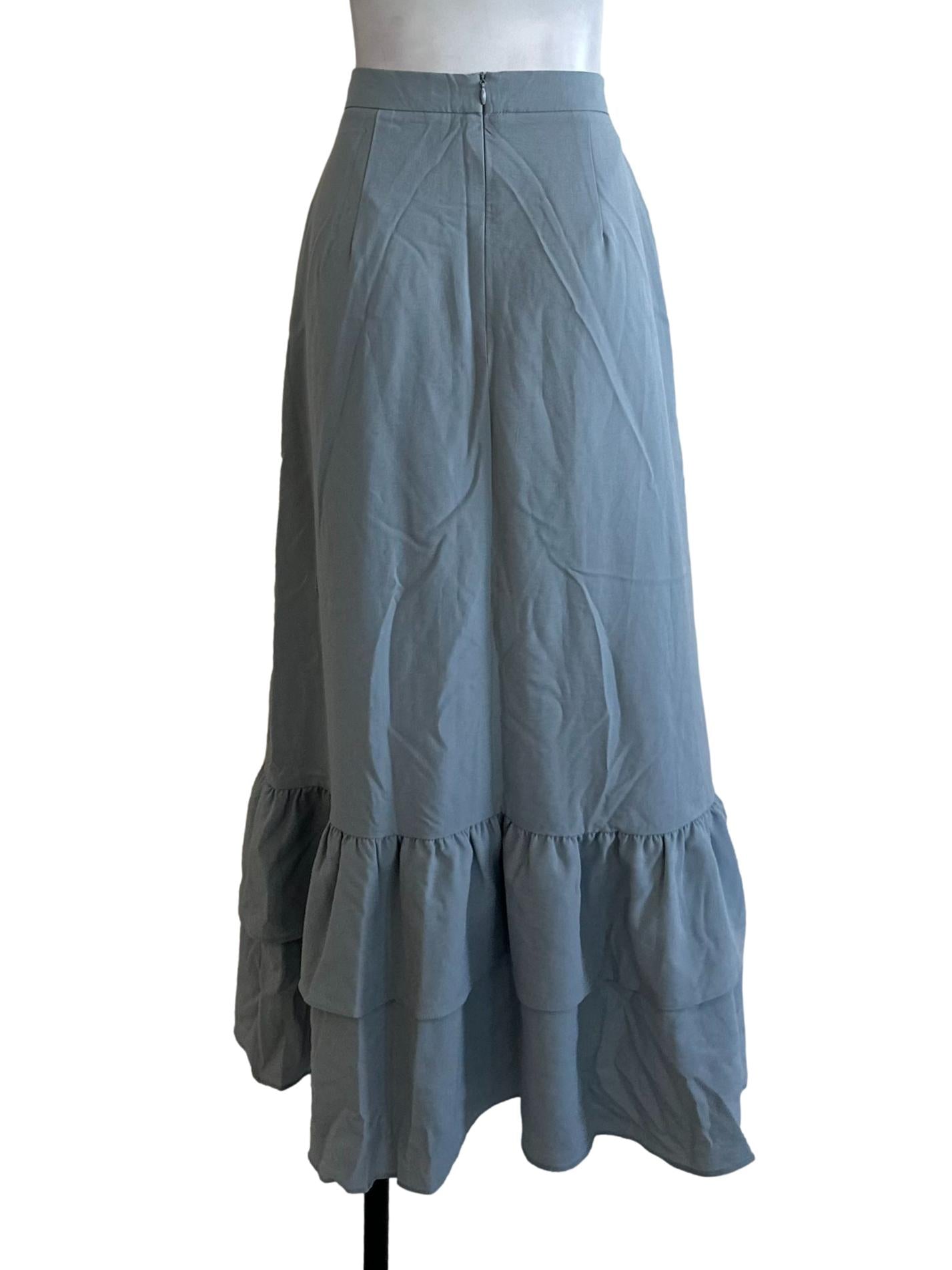 Dusty Blue Ruffle Maxi Skirt