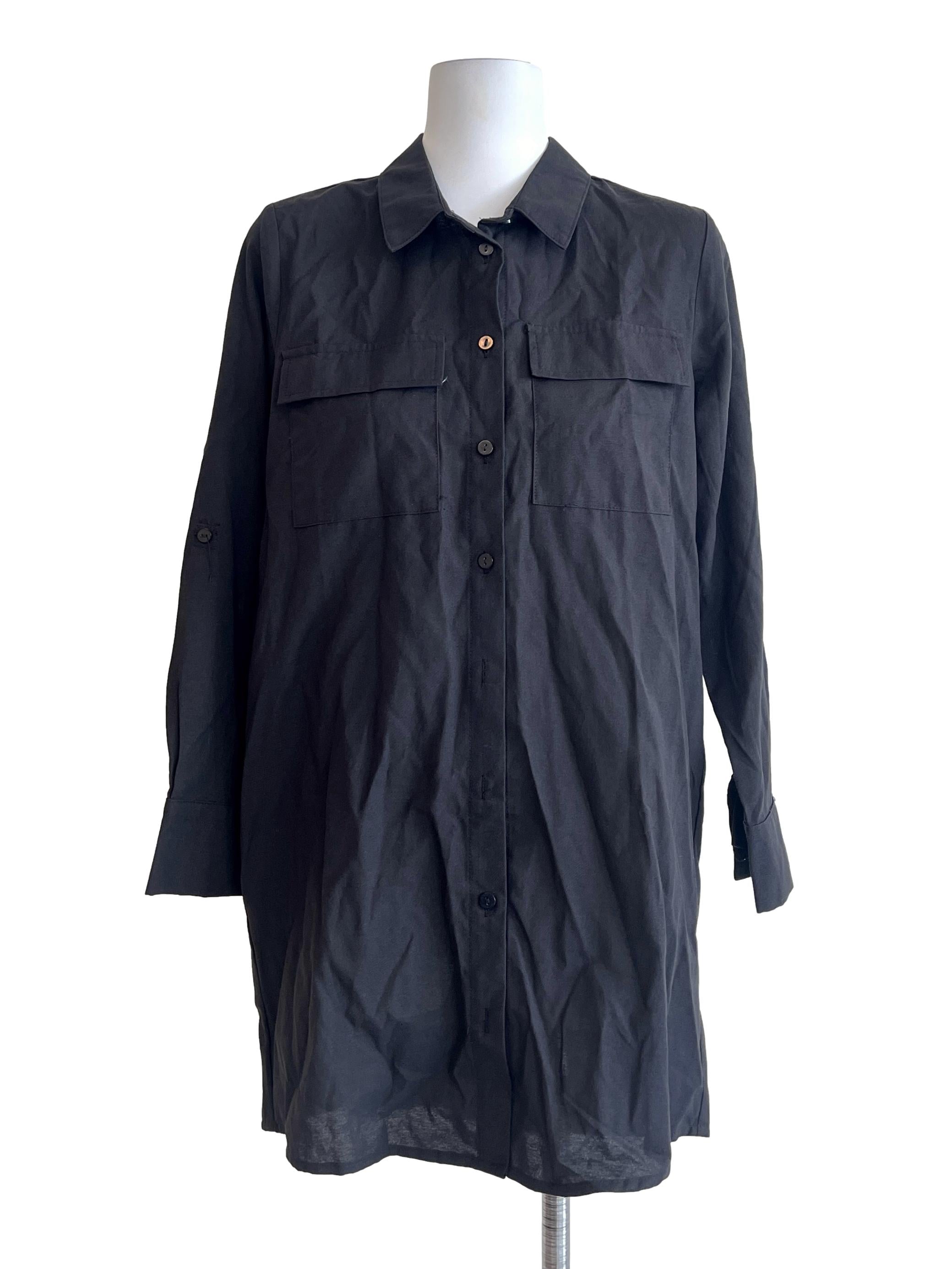 Grease Black Down Button Long Sleeve Oversized Top YHF