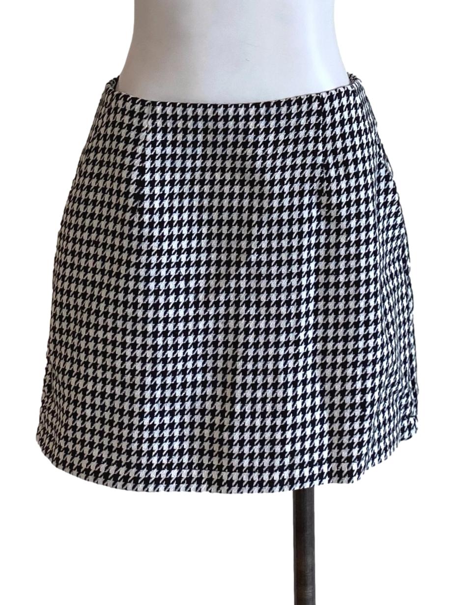 Carbon Black Houndstooth Tweed Mini A-Line Skirt