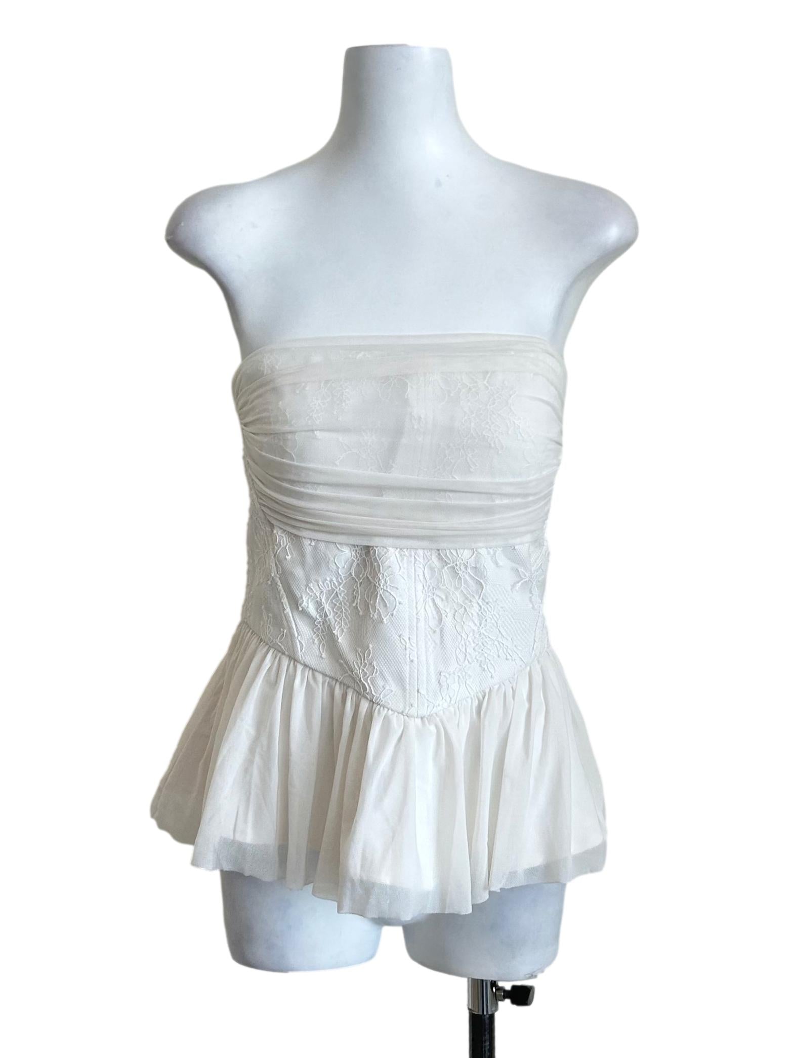 White Tulle Corset Peplum Top