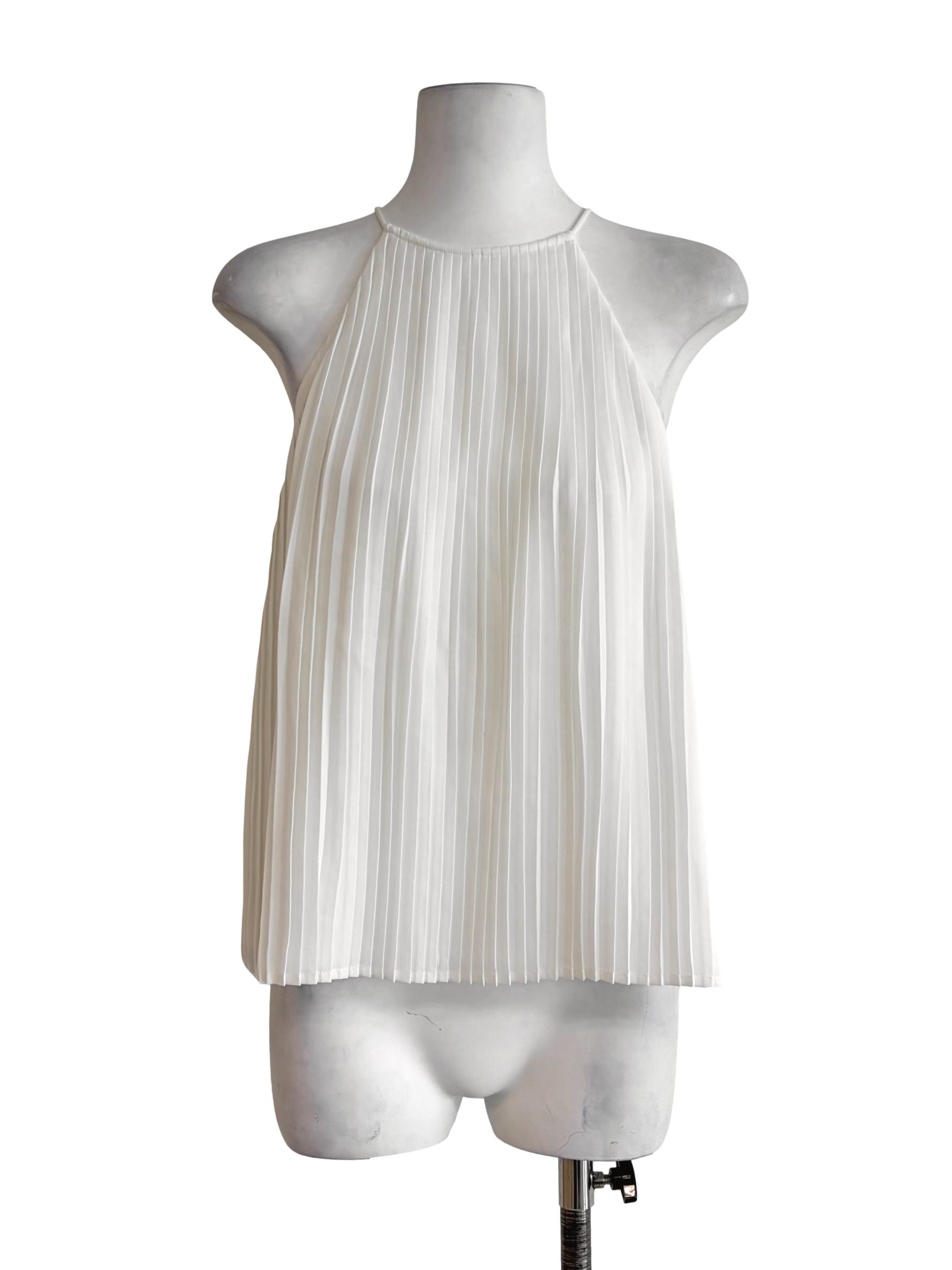 Pearl White High Neck Pleated Top LB