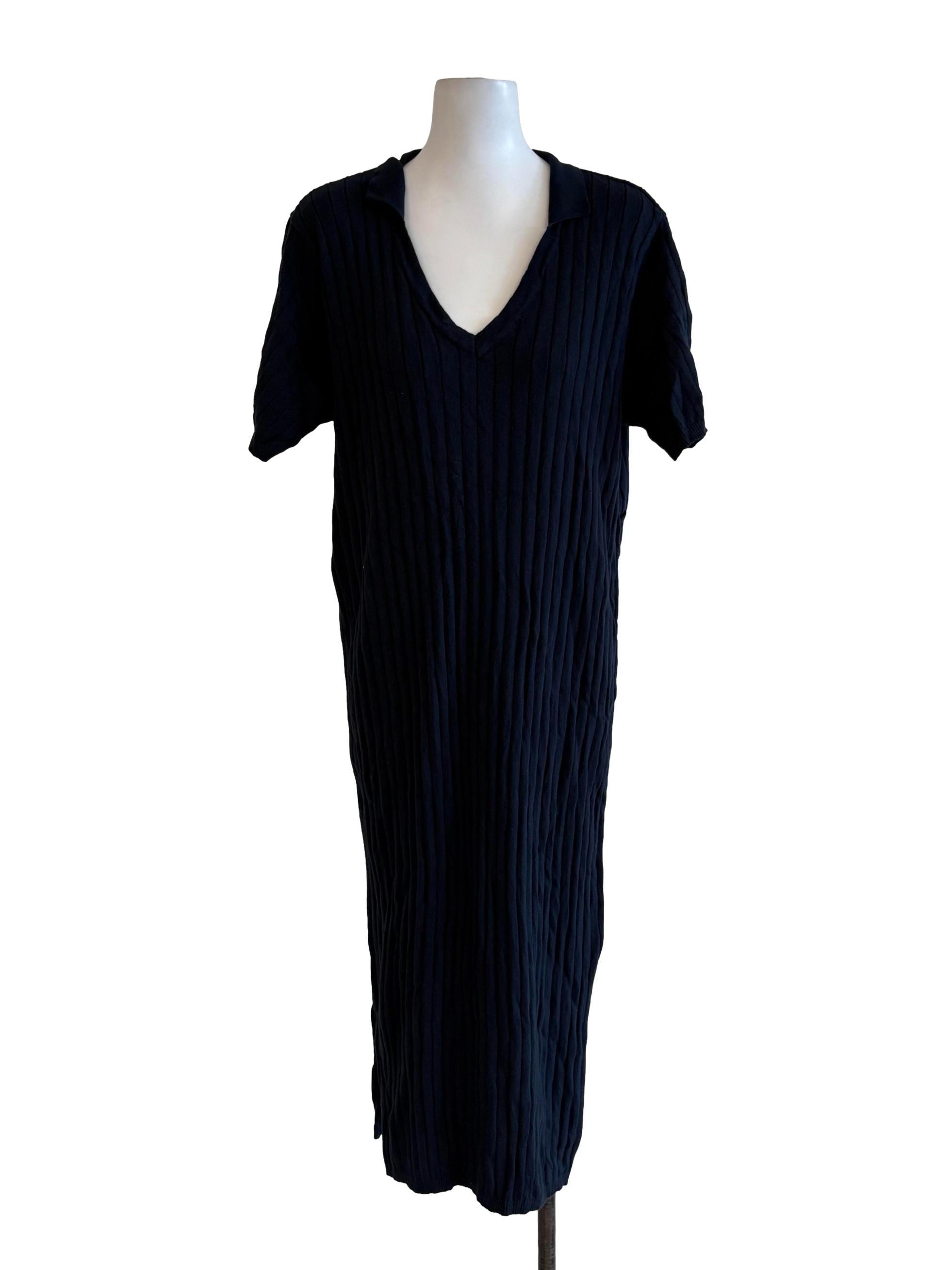 Navy Blue Knitted Ribbing Shift Dress