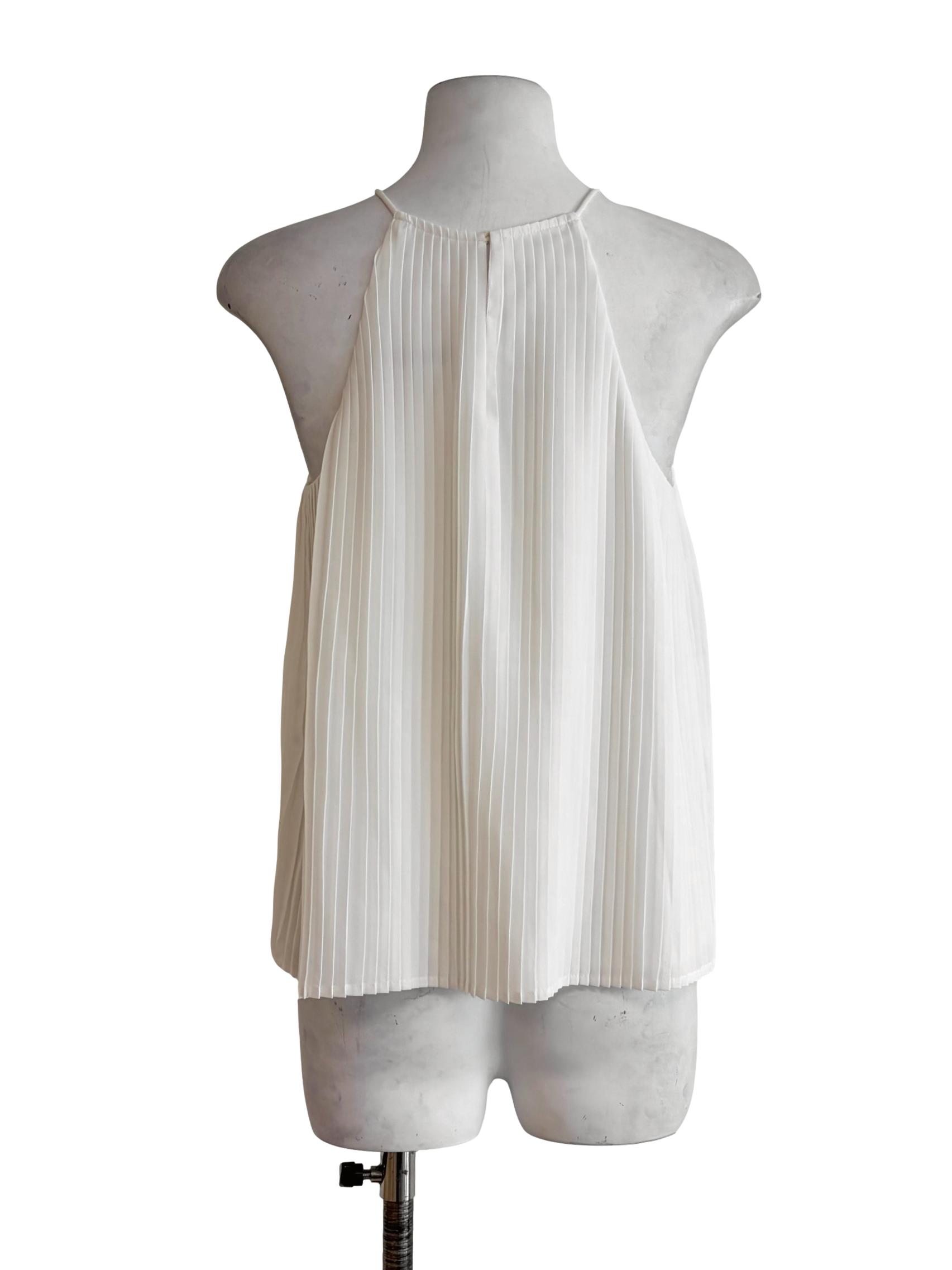 Pearl White High Neck Pleated Top LB