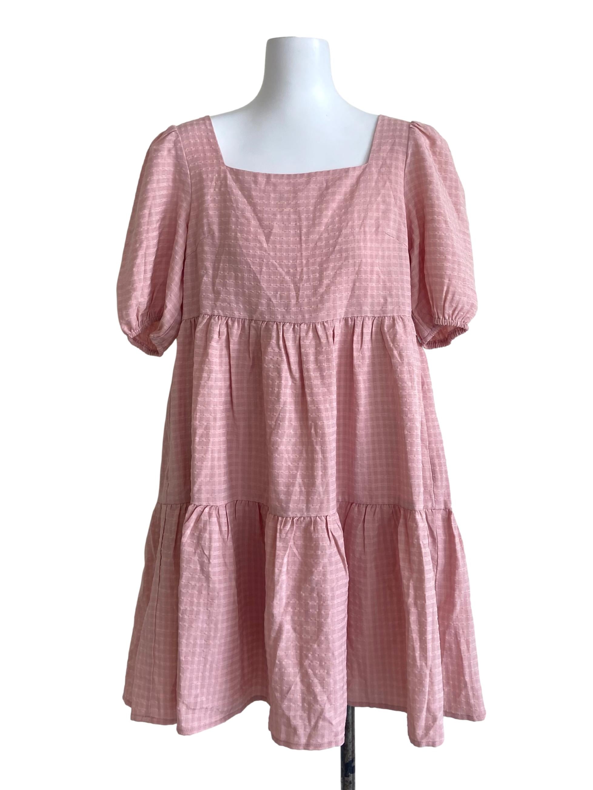 Flamingo Pink Square Neck Dropwaist Dress