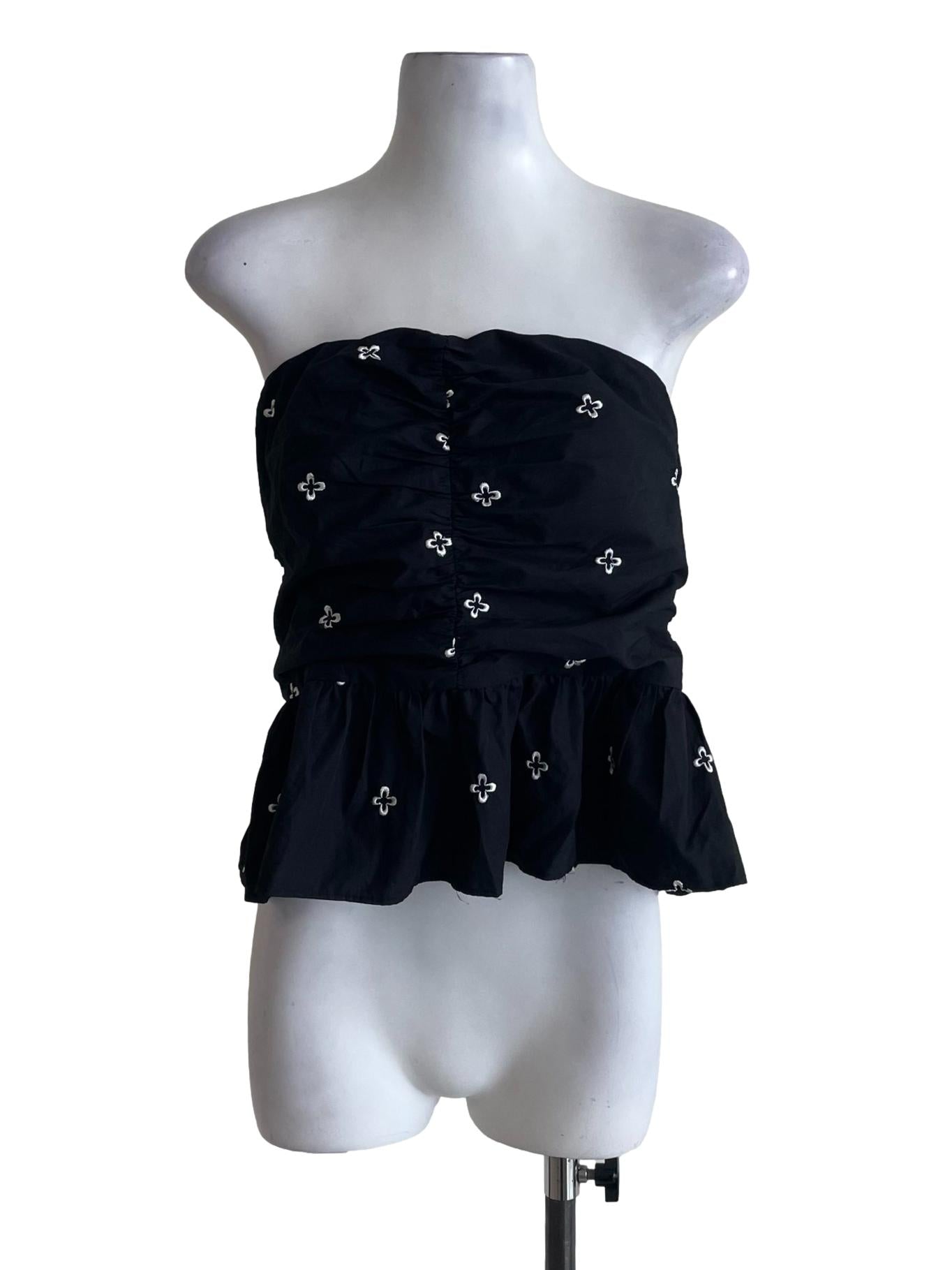 Black Floral Strapless Top
