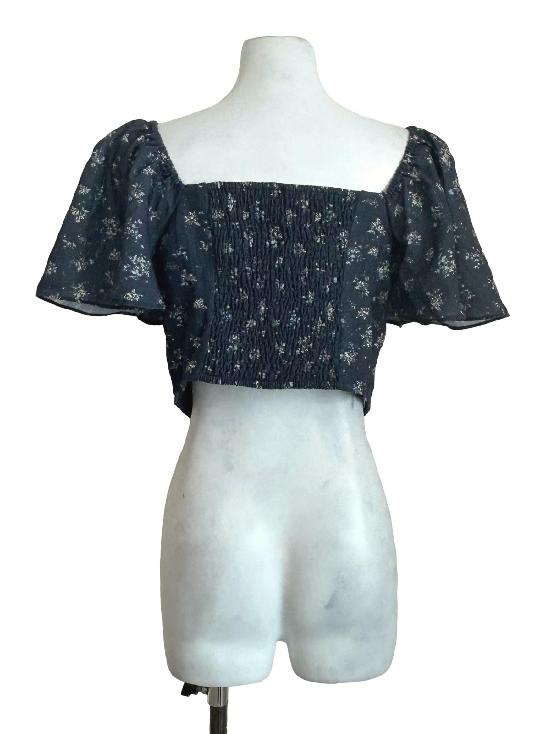 Navy Floral Lace Corset Crop