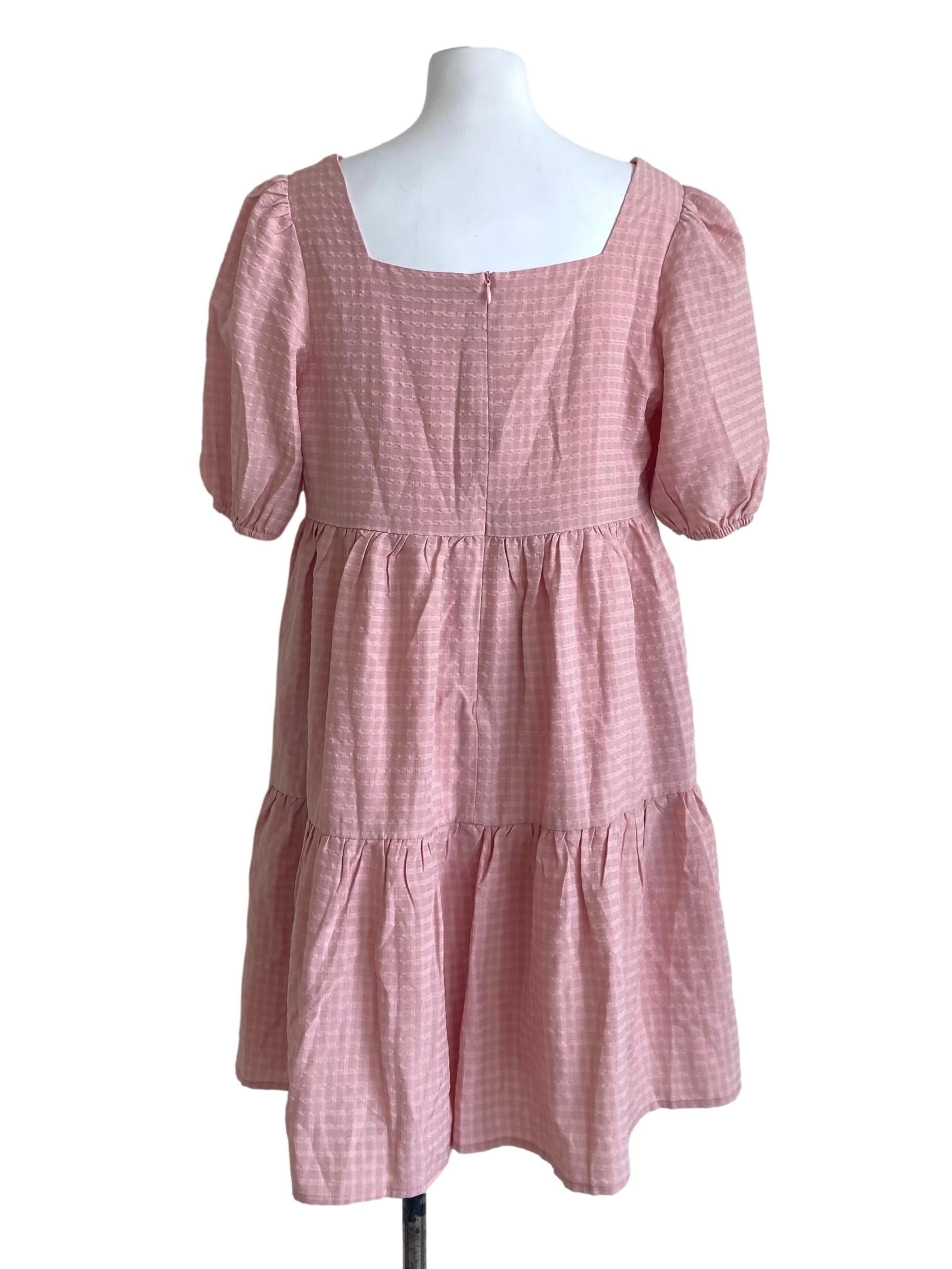 Flamingo Pink Square Neck Dropwaist Dress