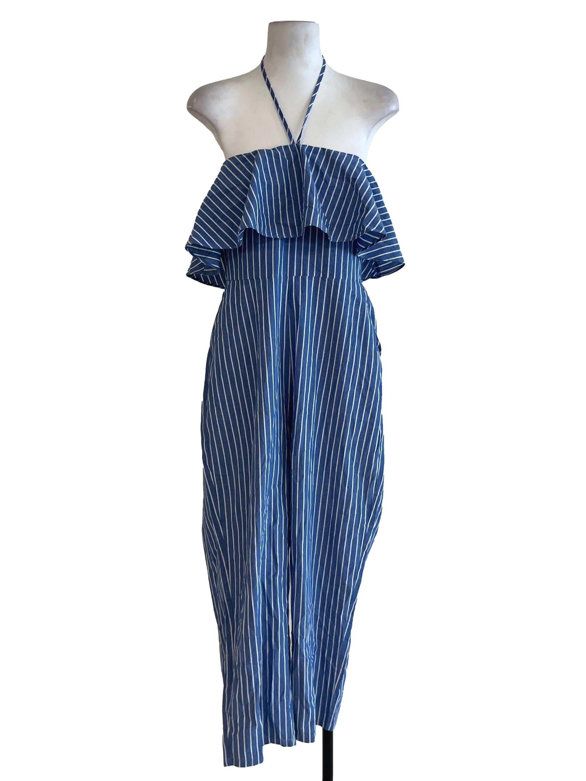 Blue Candy Stripe Halter Jumpsuit