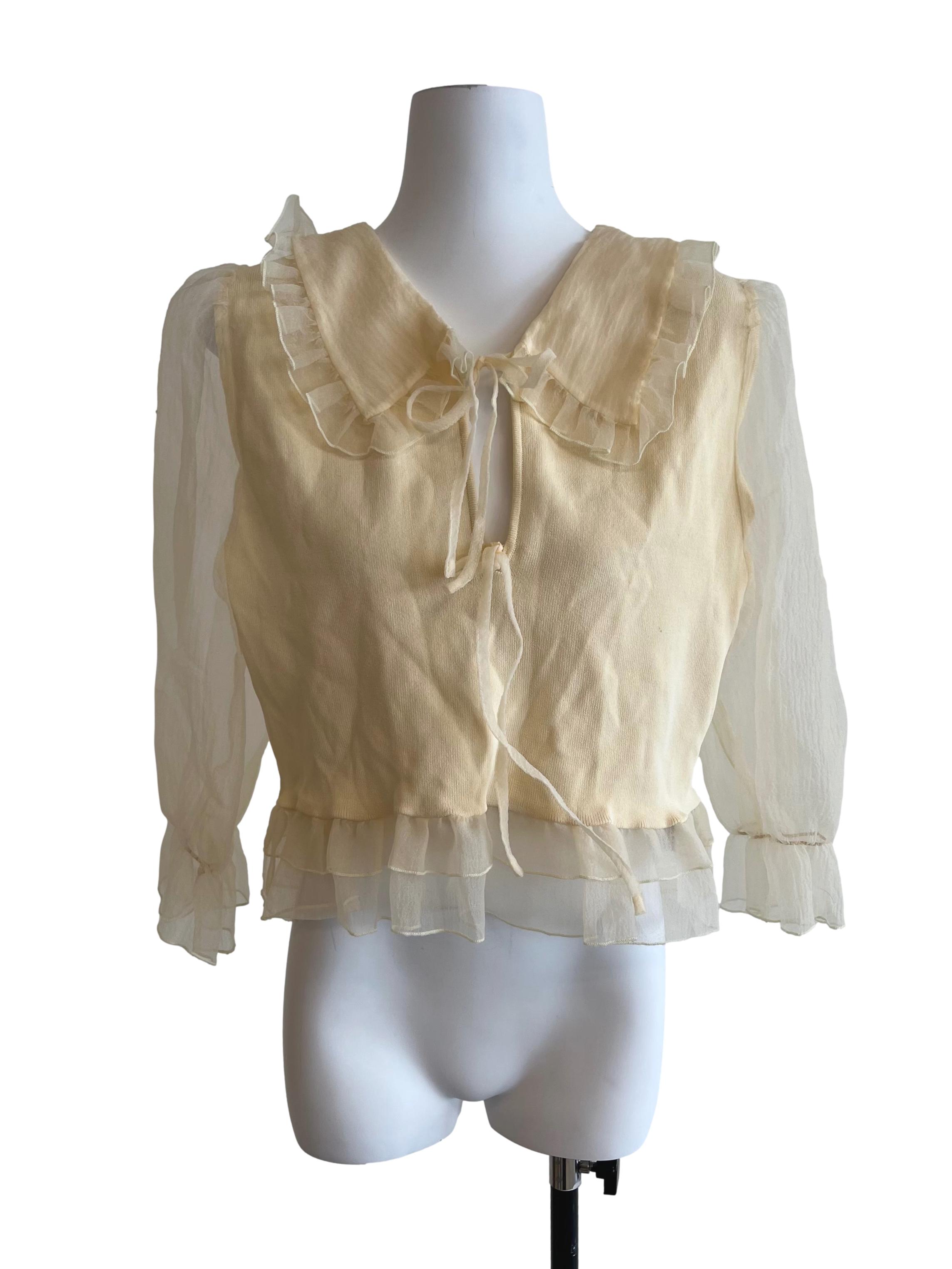 Butter Yellow Mesh Sleeve Blouse