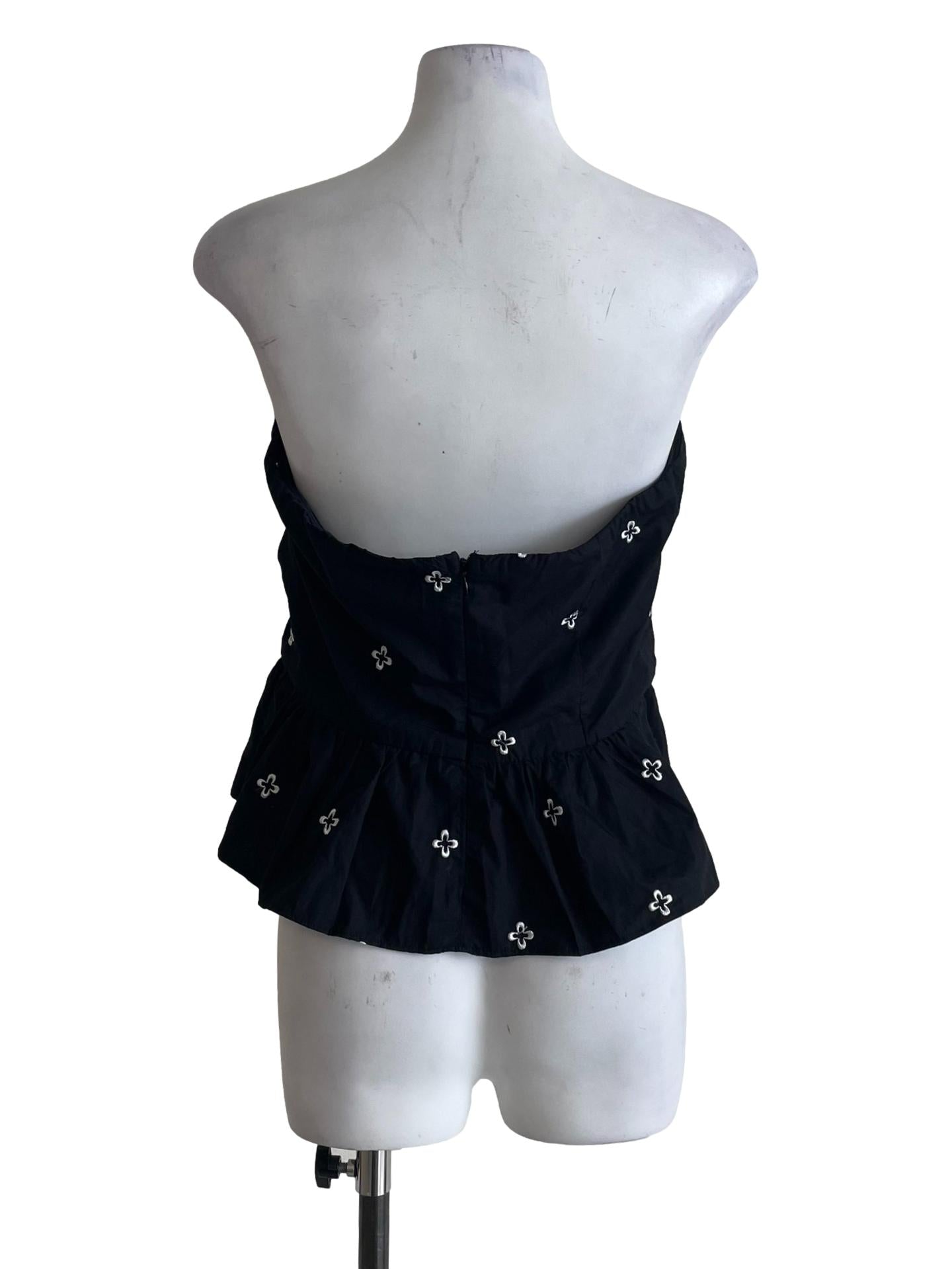 Black Floral Strapless Top