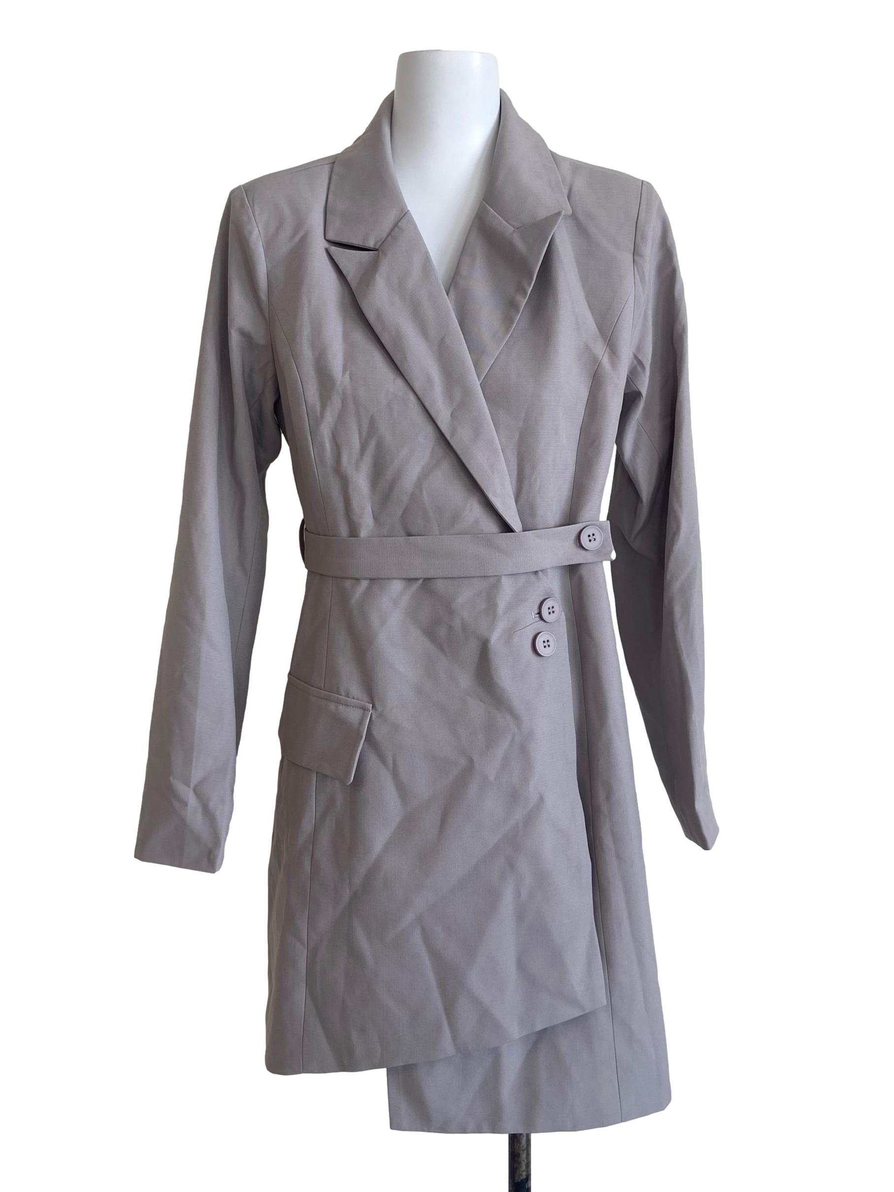 Coin Grey V Neck Twill Asymmetric Dress