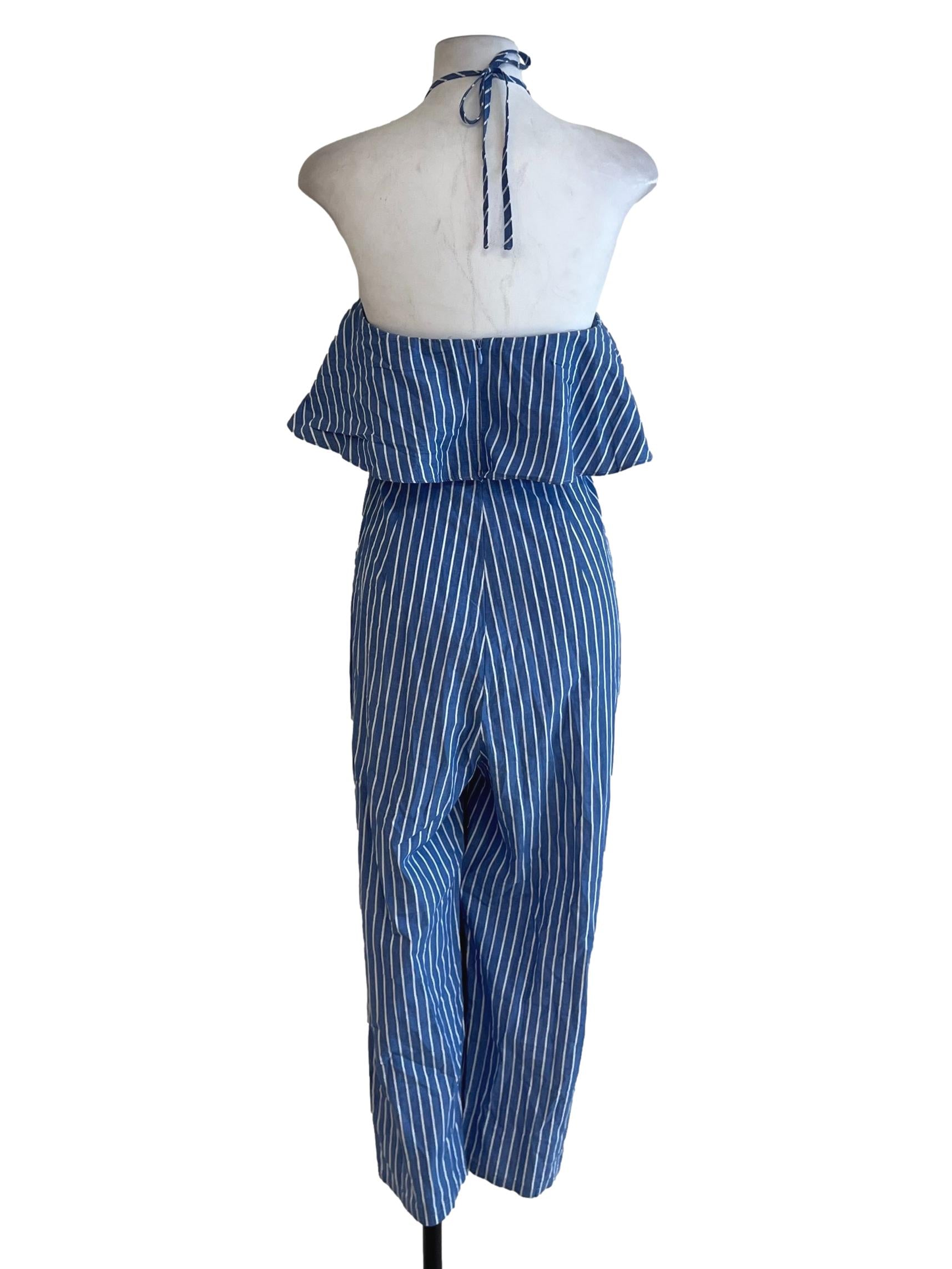 Blue Candy Stripe Halter Jumpsuit