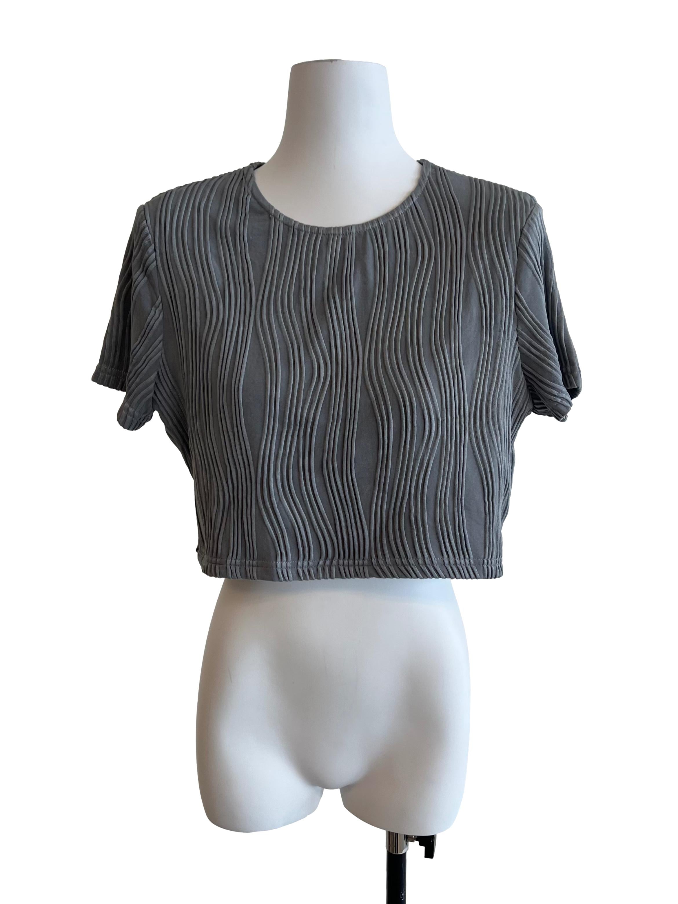 Smoke Grey Textured Cropped Top