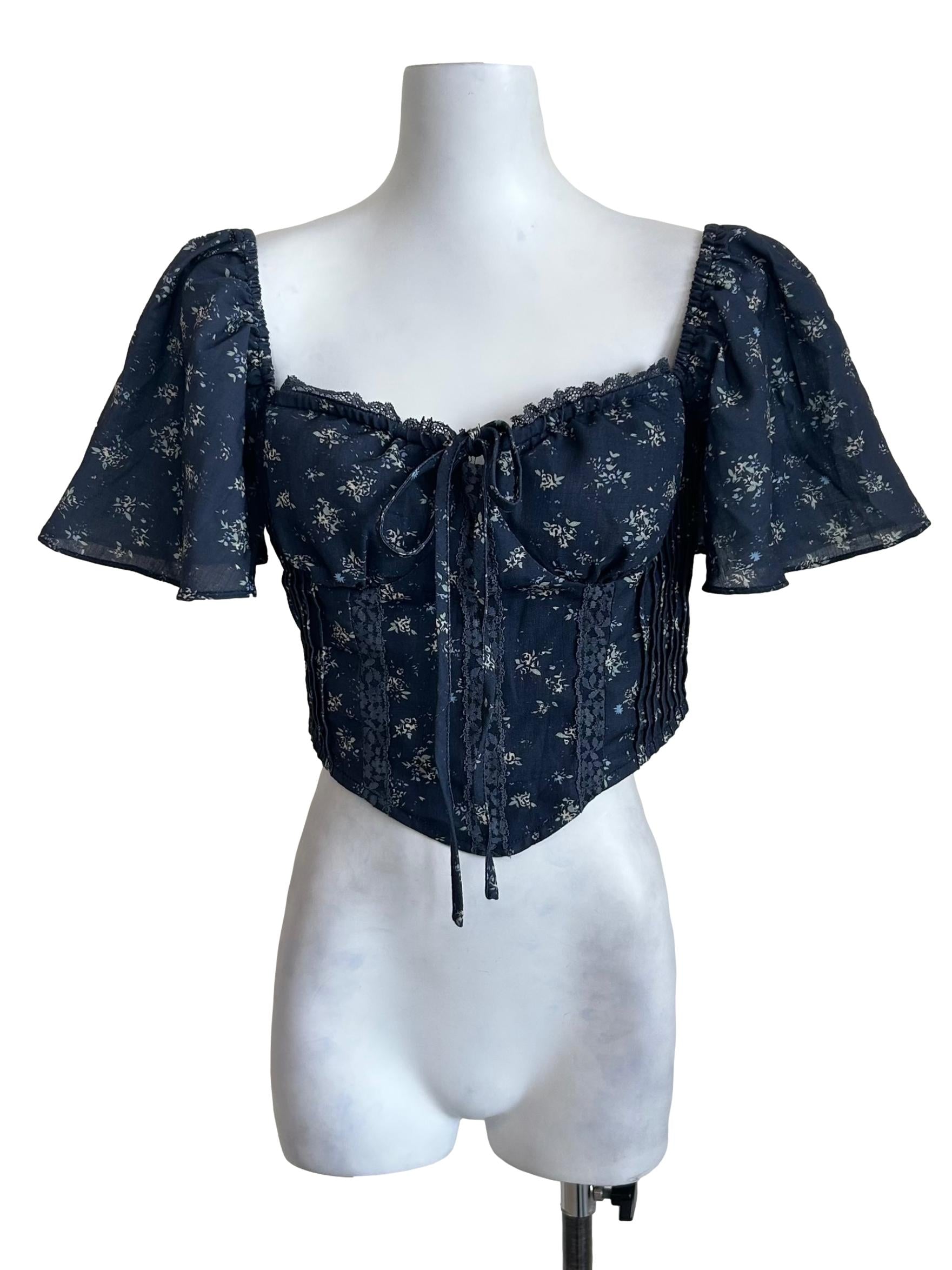 Navy Floral Lace Corset Crop