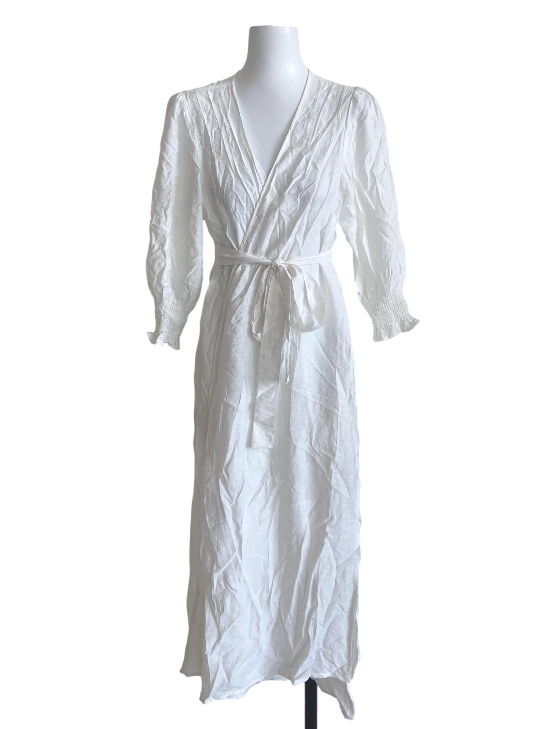 White V Neck Wrap Slit Dress