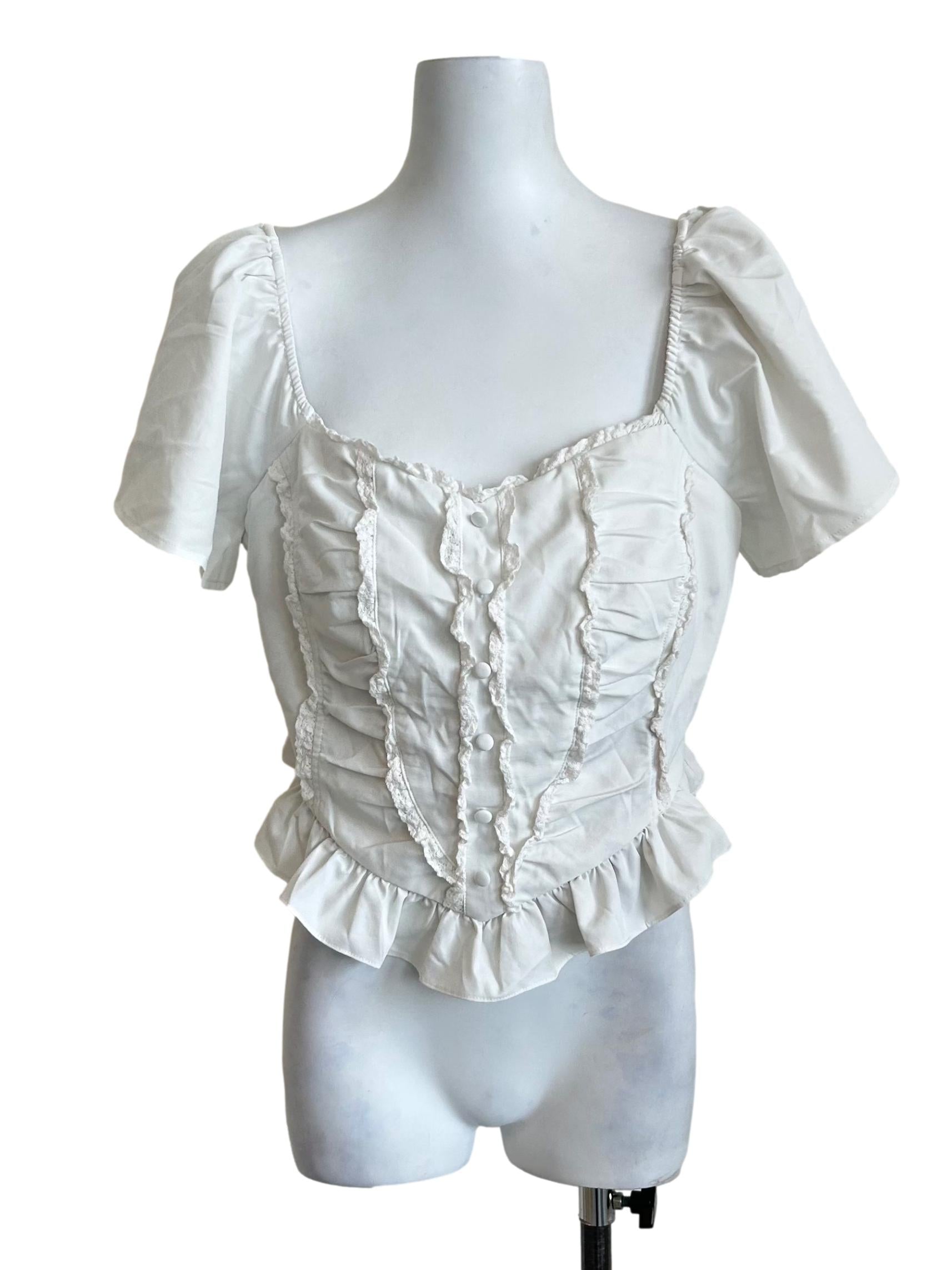White Button Up Ruffle Top