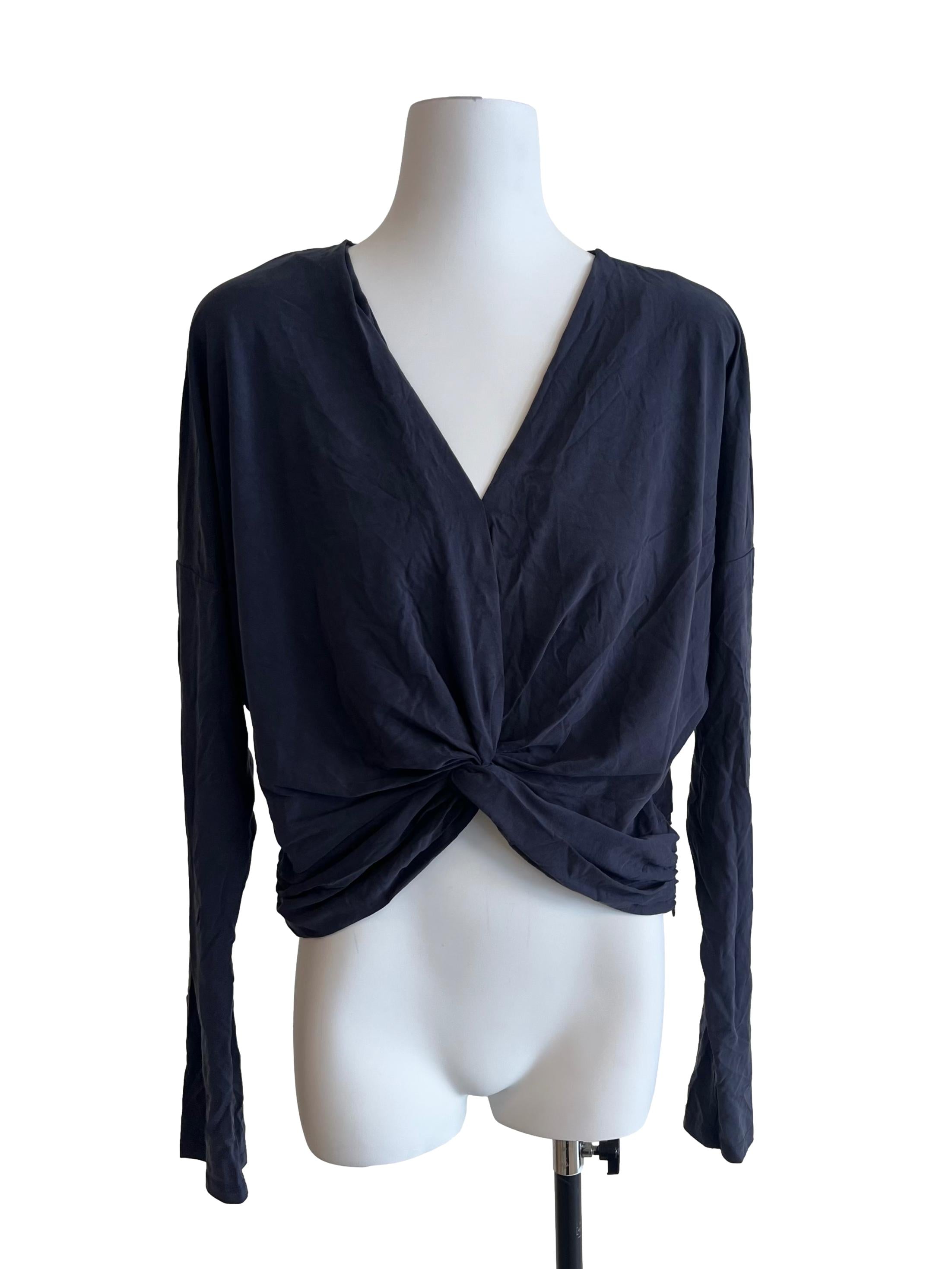Blue V Neck Long Sleeve Top