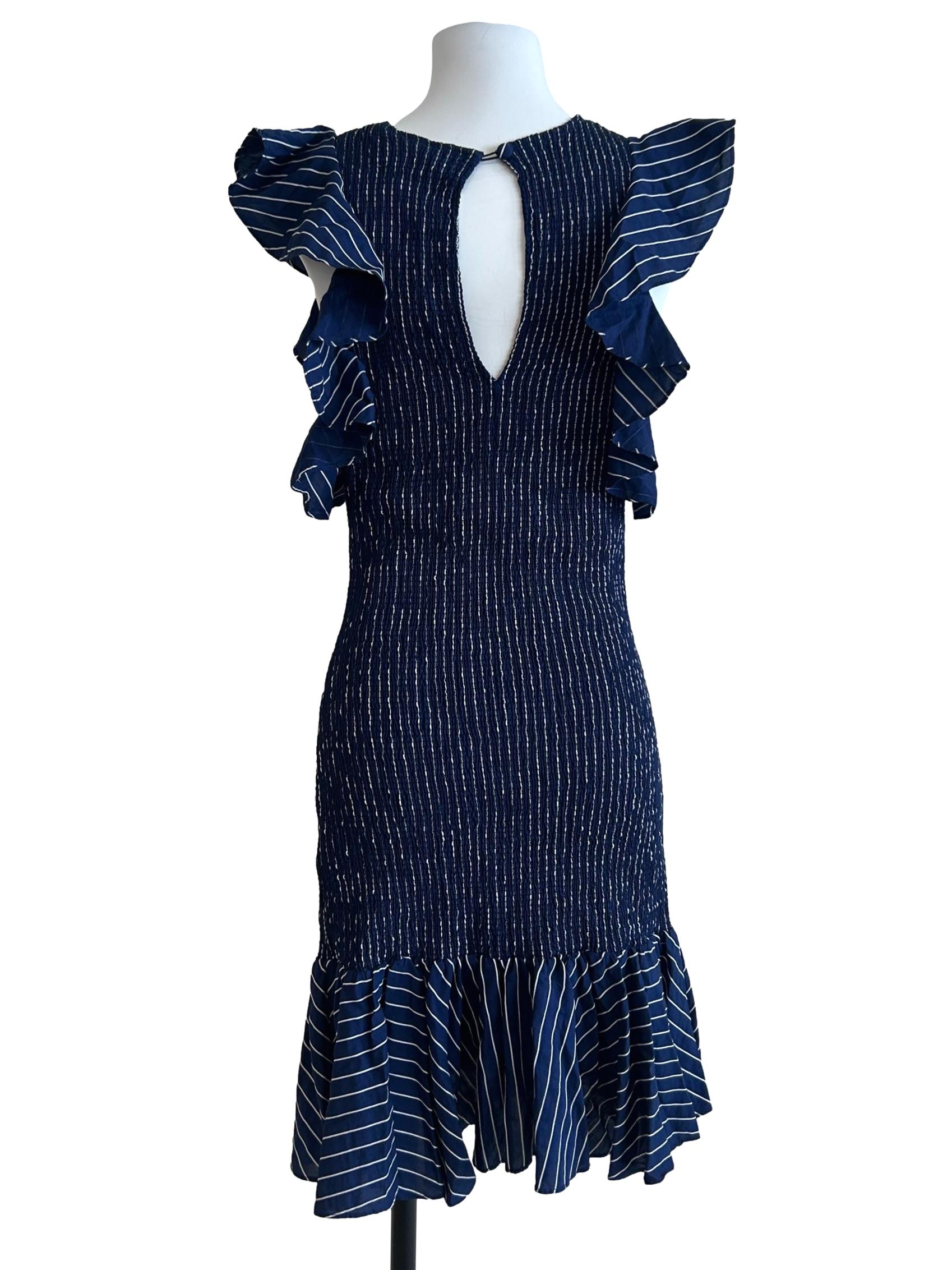 Navy Blue Smocked Striped Dress
