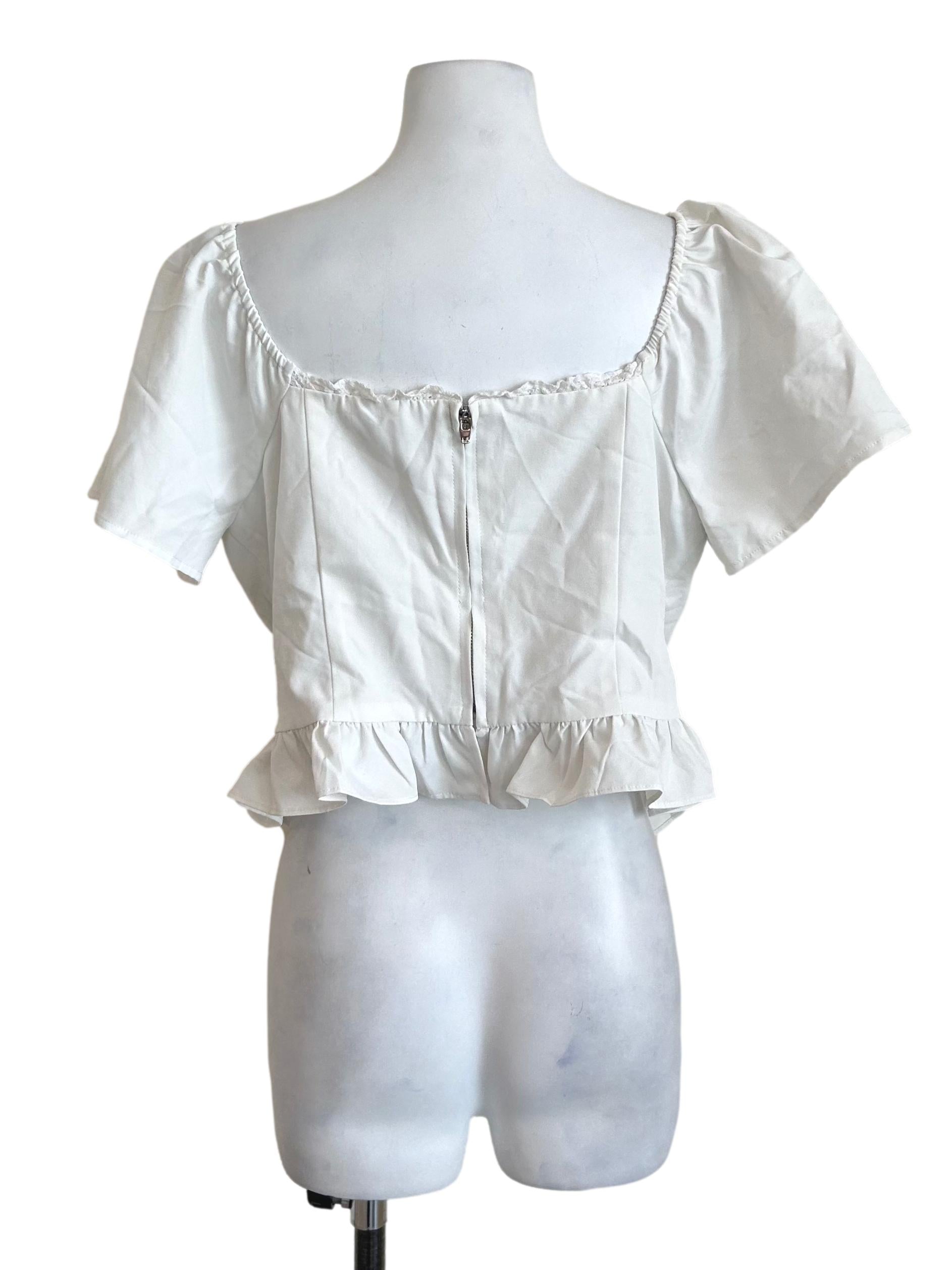 White Button Up Ruffle Top