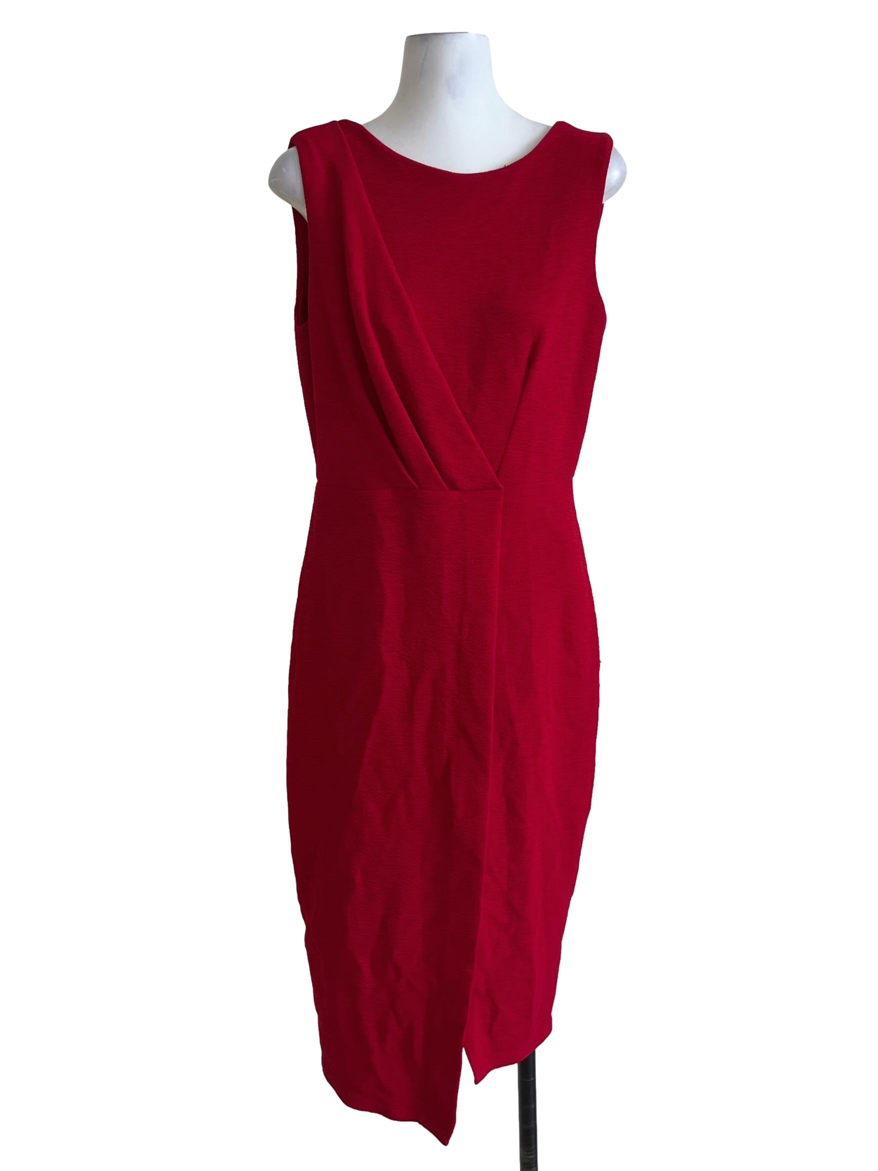 Ruby Red Jewel Neckline A-Line Dress