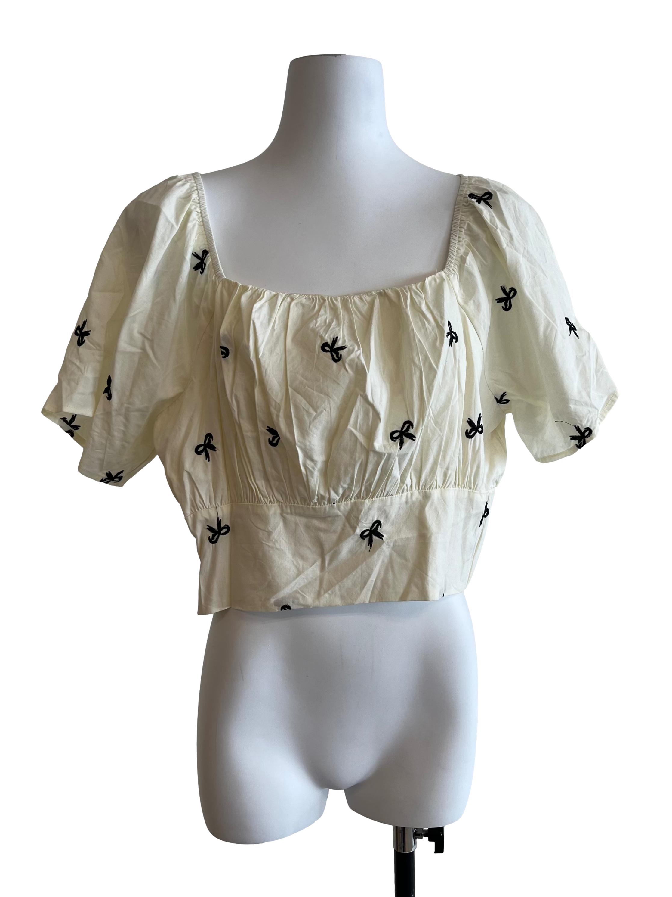 Cream Square Neck Ribbon Top