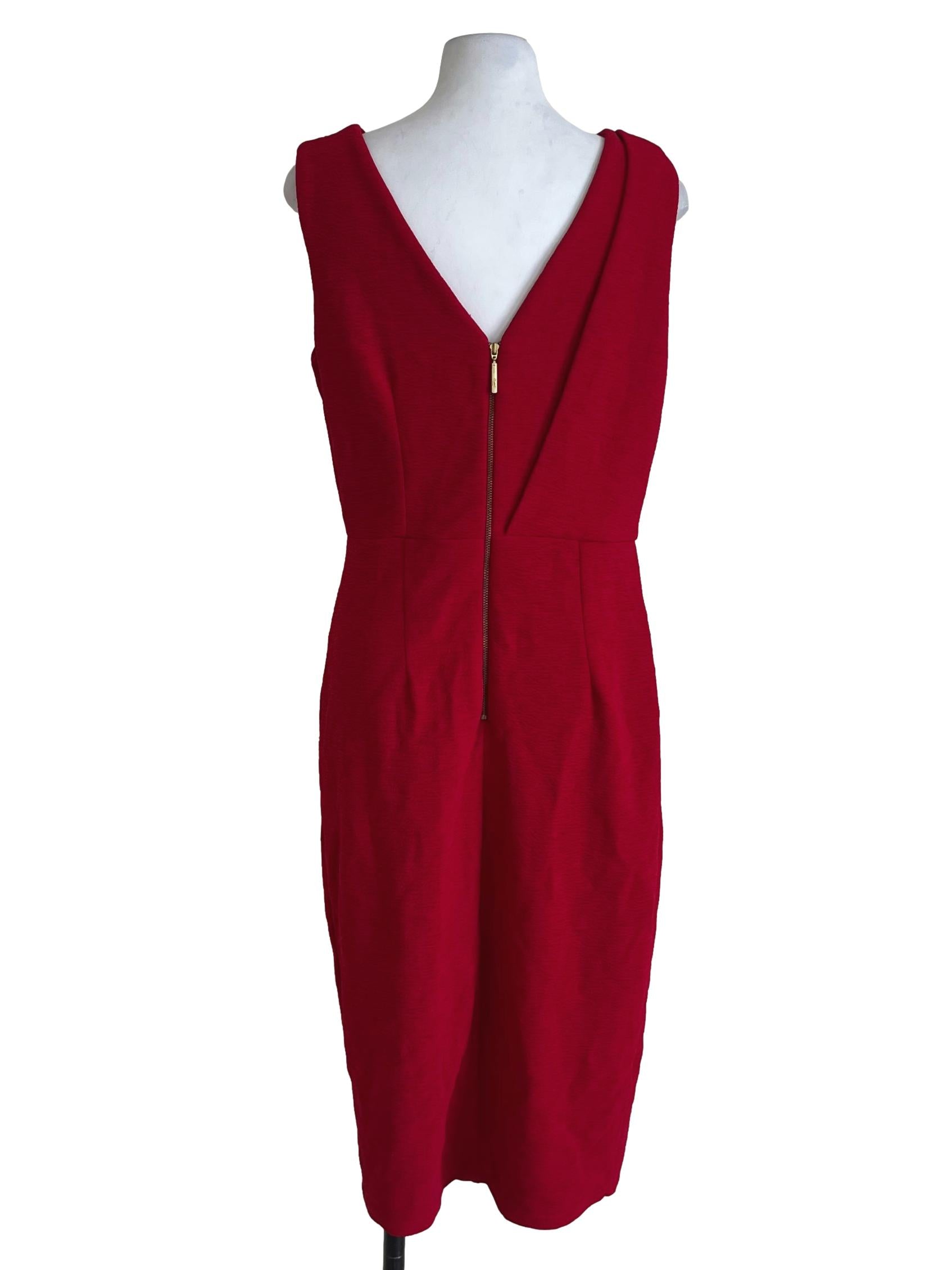 Ruby Red Jewel Neckline A-Line Dress