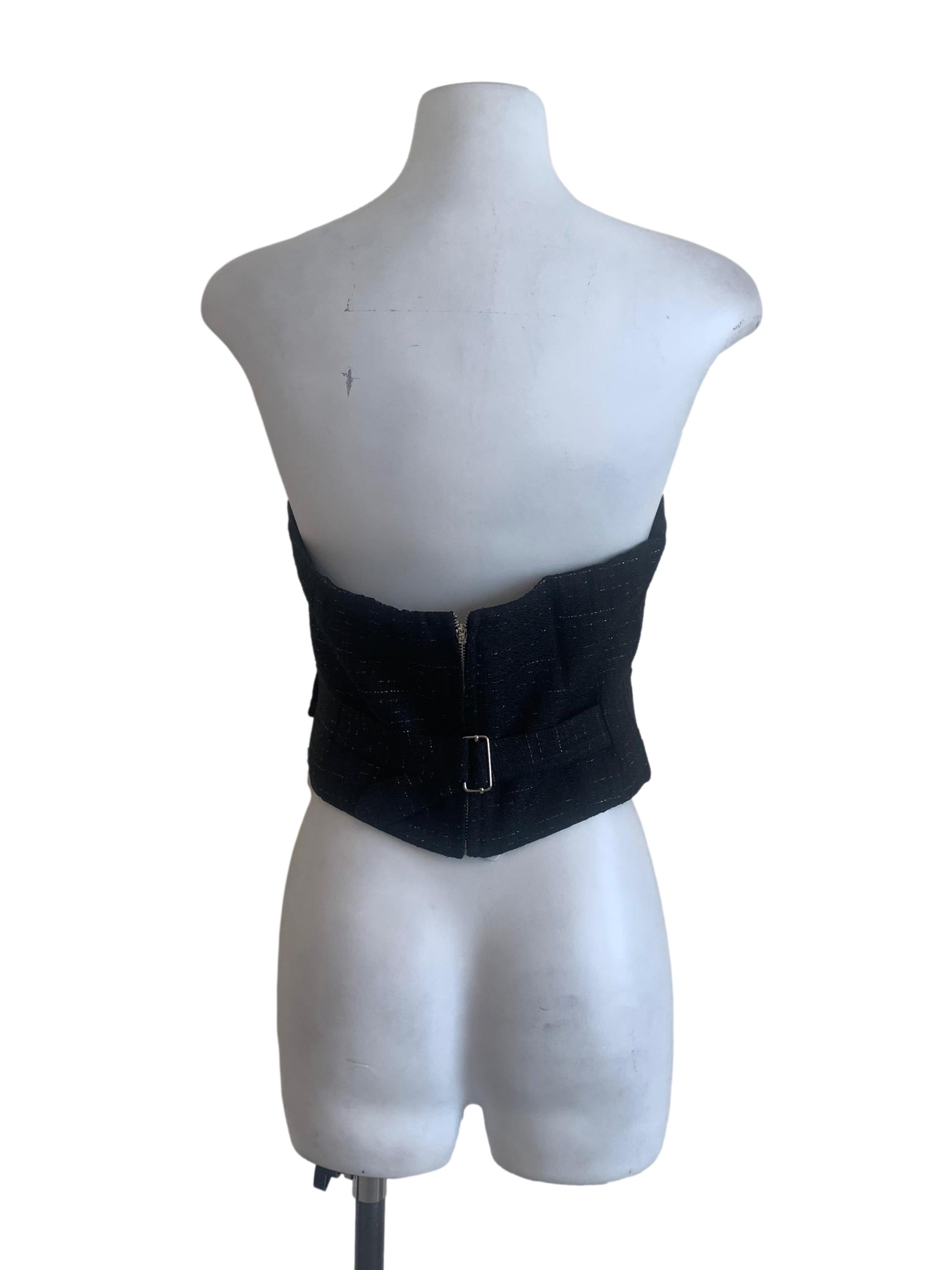 Midnight Black Strapless Tweed Top