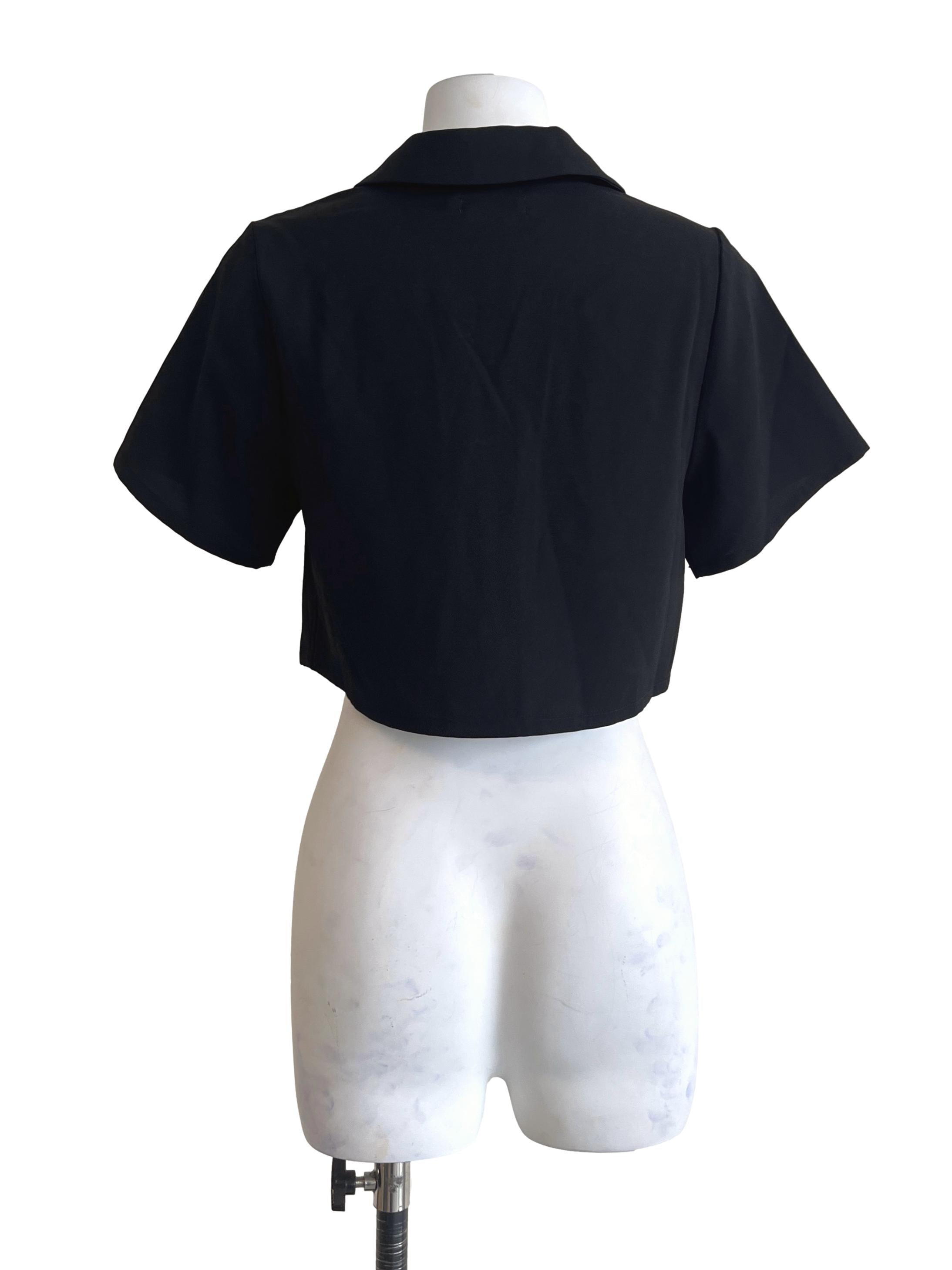 Ink Black V-Neck Short Sleeve Cropped Top