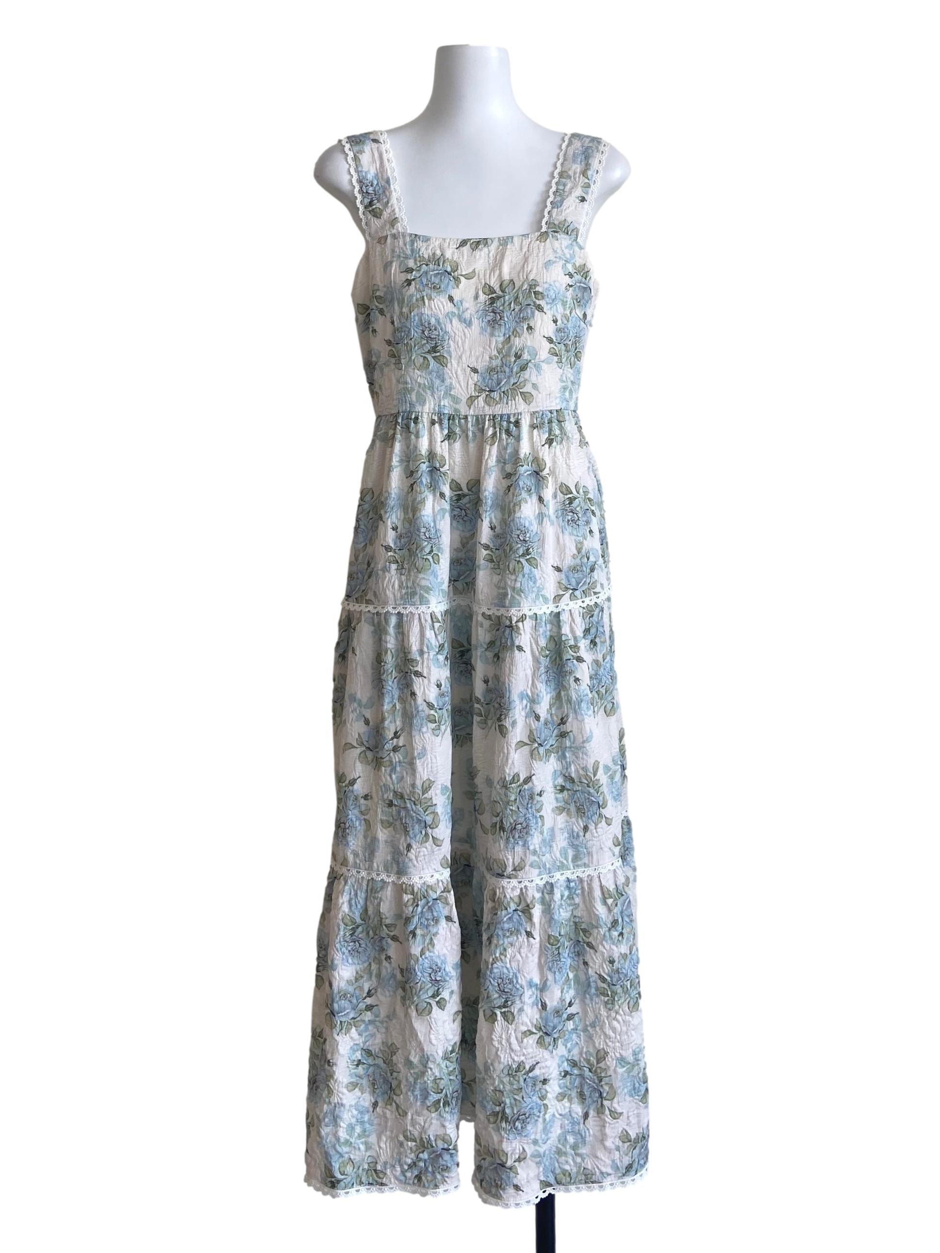 White Sleeveless Floral Layered Dress