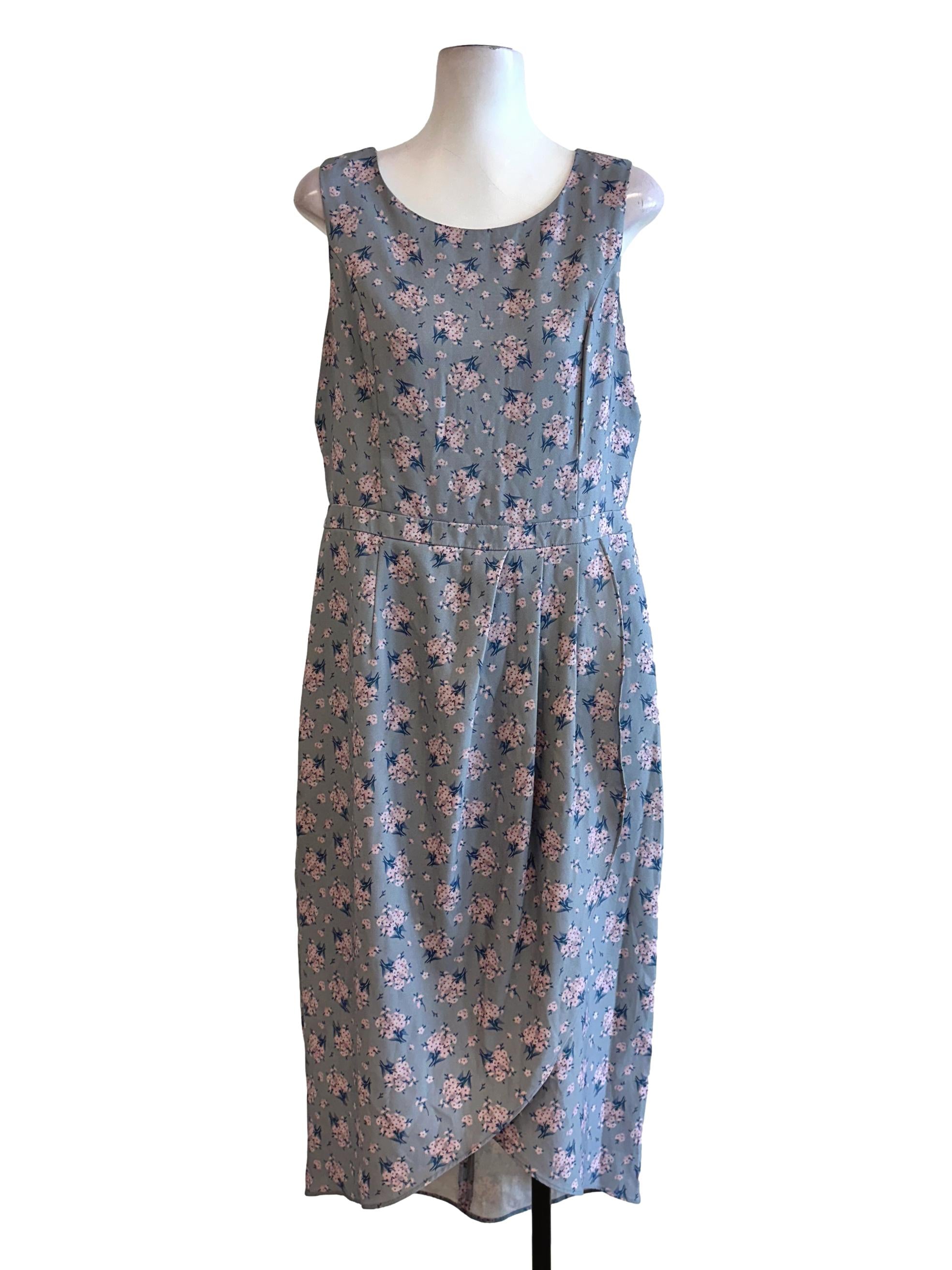 Slate Blue Flower Pattern Dress