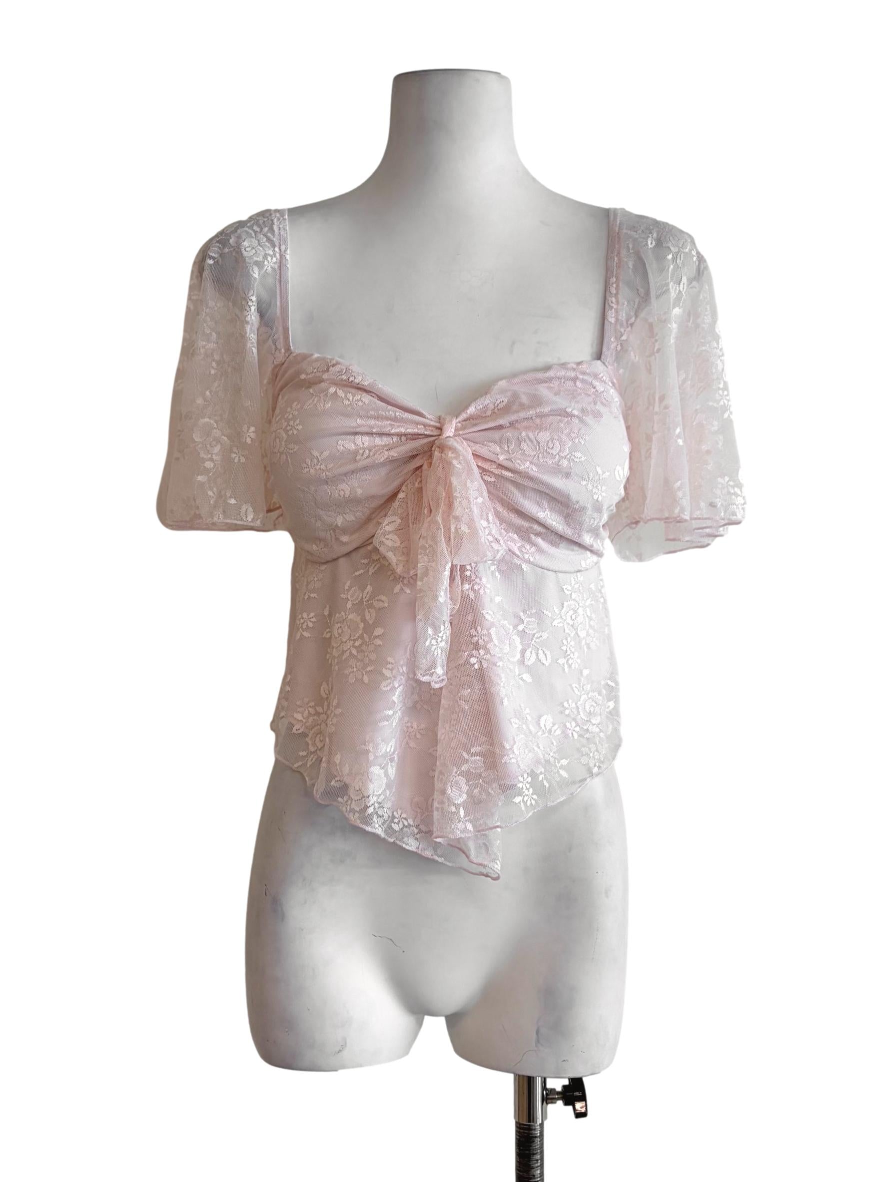 Lemonade Pink Floral Mesh Puff Sleeve Crop Top