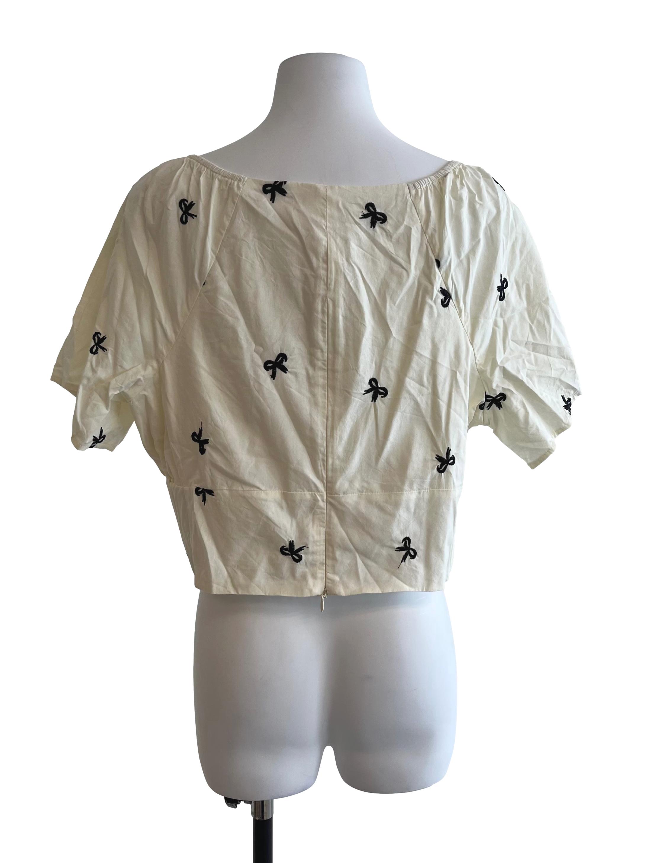 Cream Square Neck Ribbon Top
