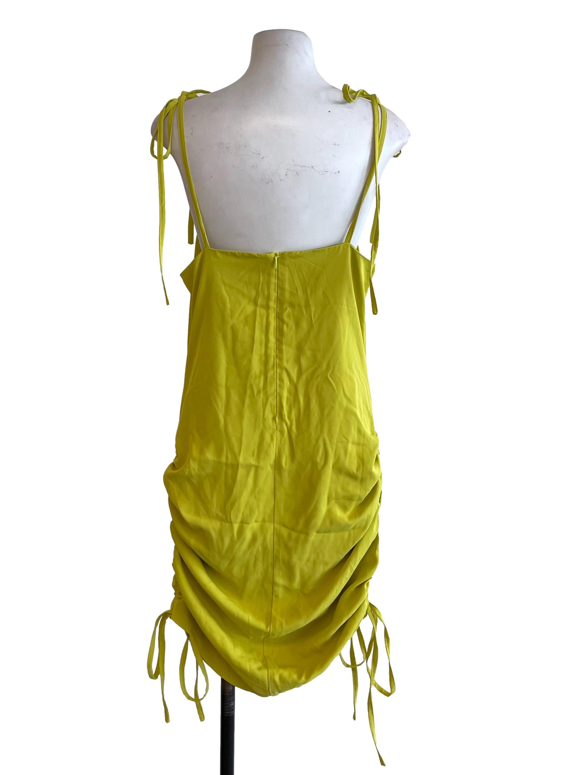 Lime Scrunch Slip Dress