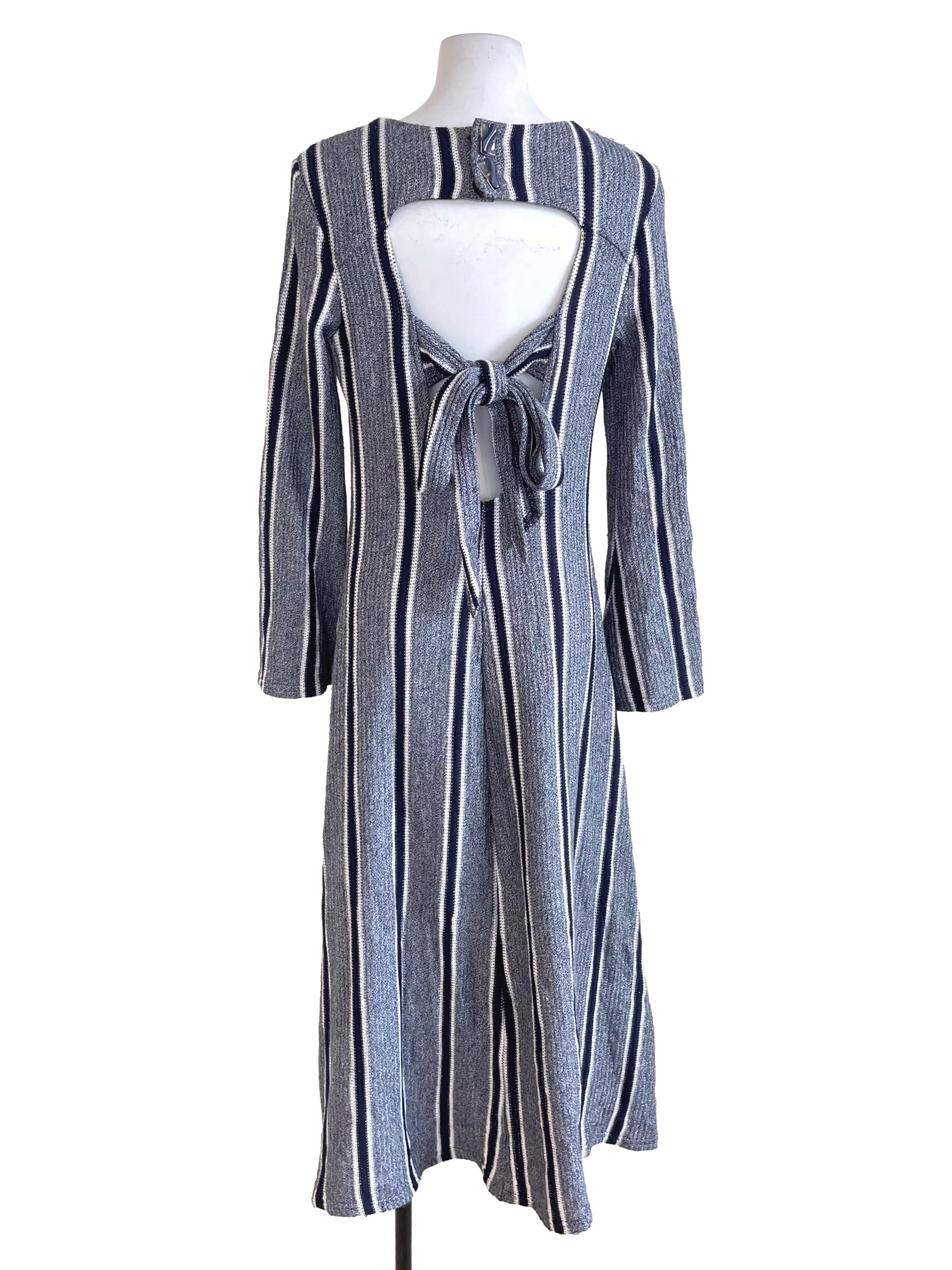 Urban Revivo Navy Blue Striped Knit Dress | REFASH