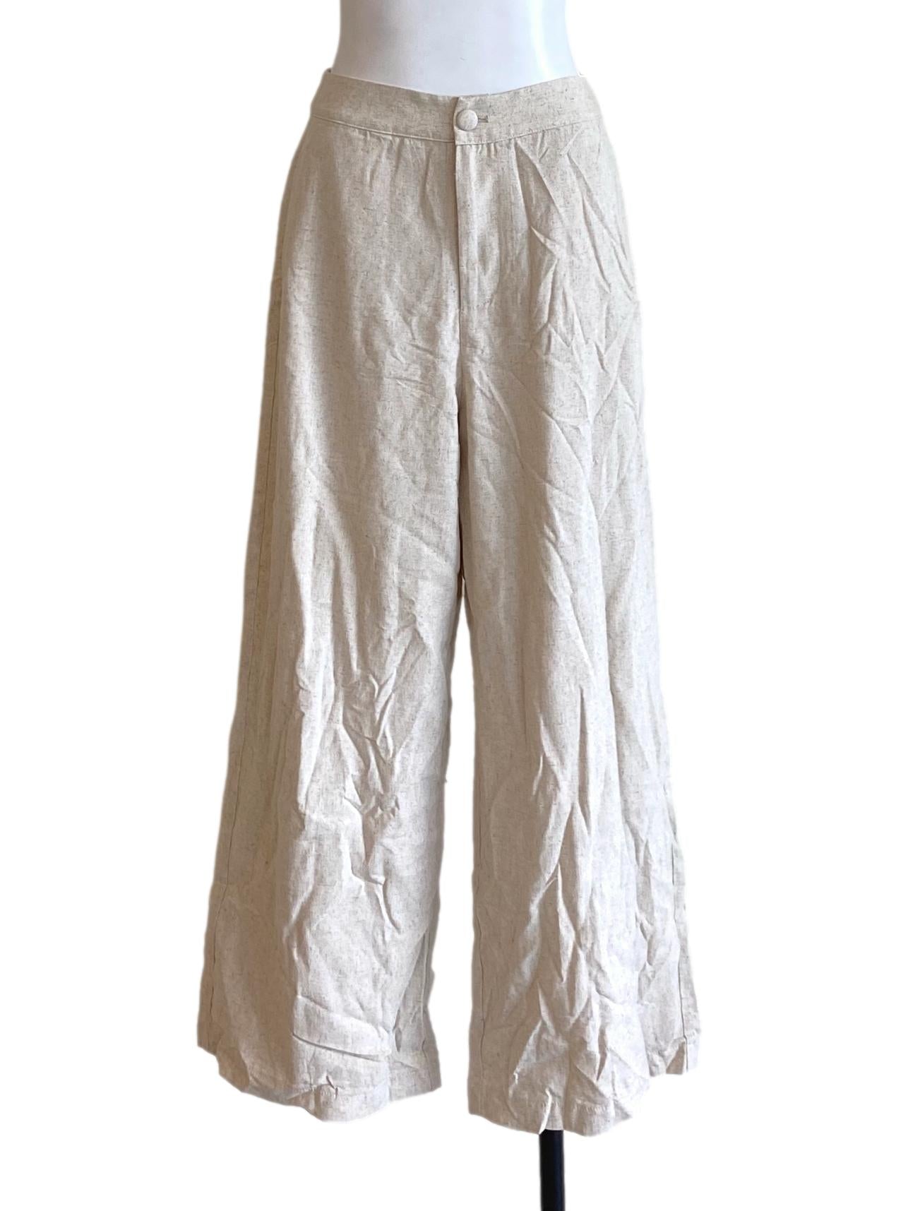 Beige Brown Buttoned Waist Straight Loose Pants