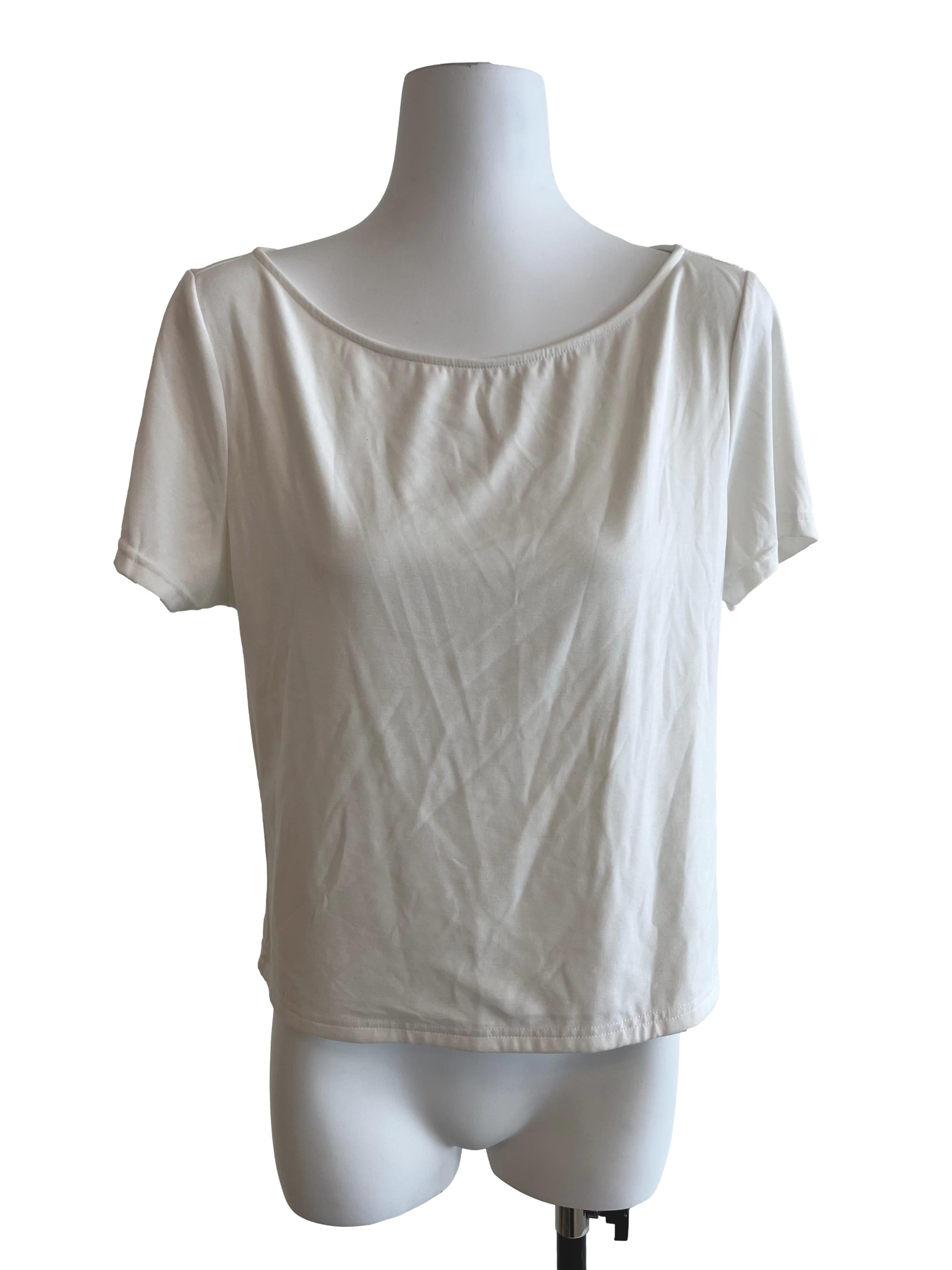 White Boat Neck T Shirt
