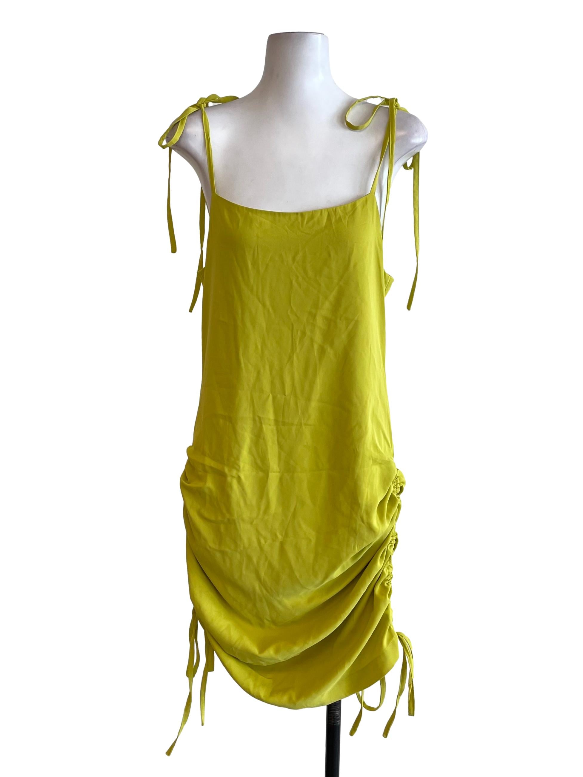 Lime Scrunch Slip Dress