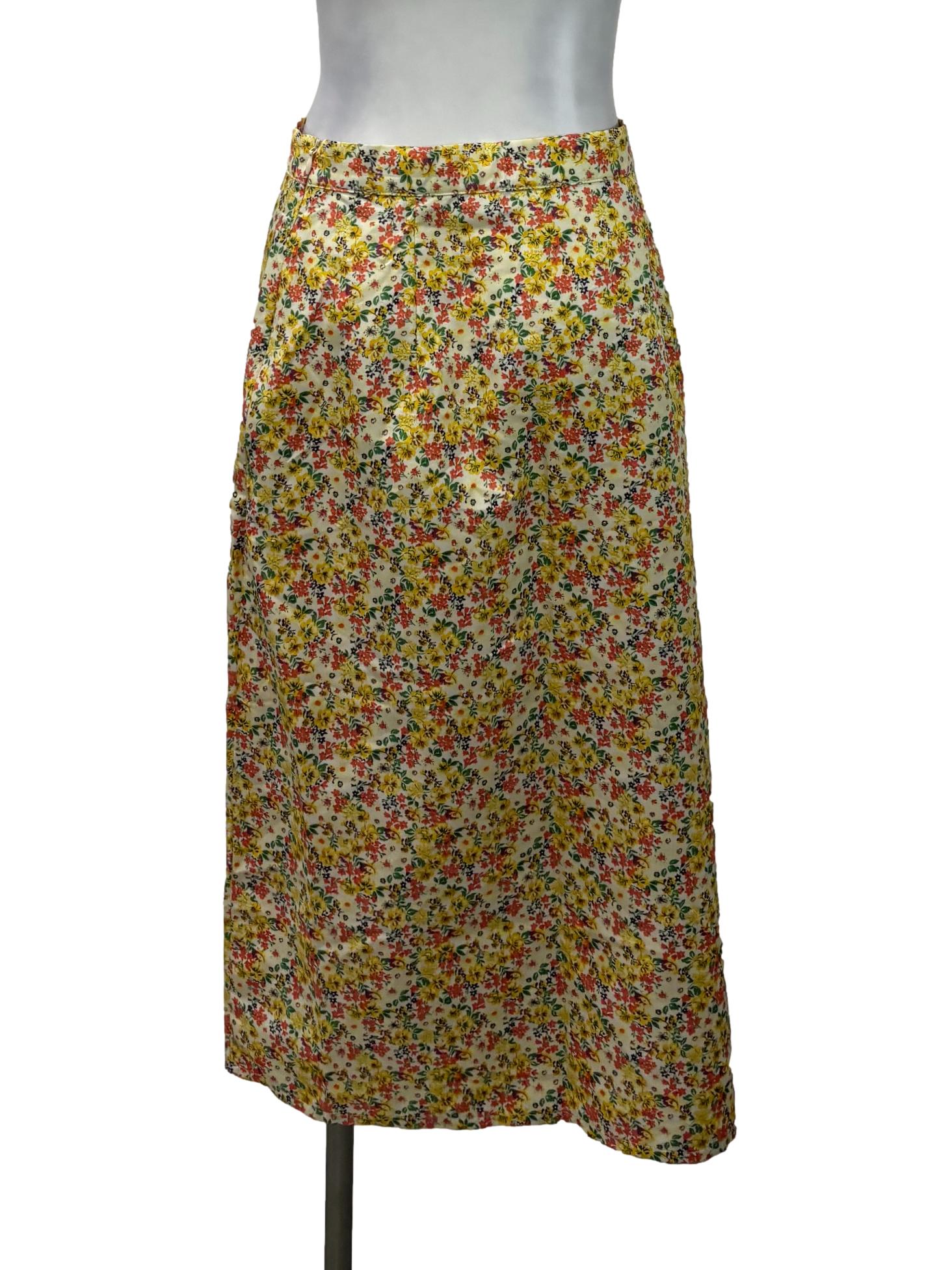 Yellow Floral Midi Skirt