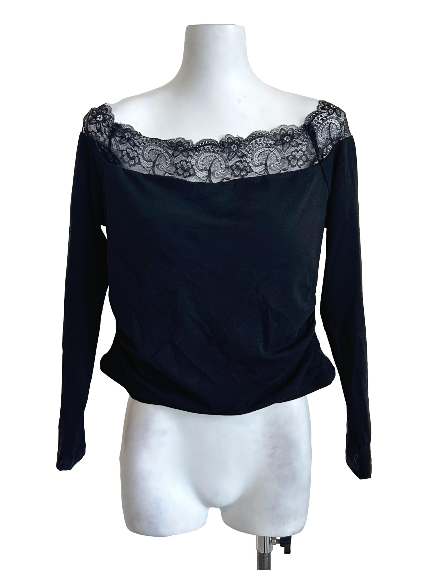 Black Lace Trim Long Sleeve