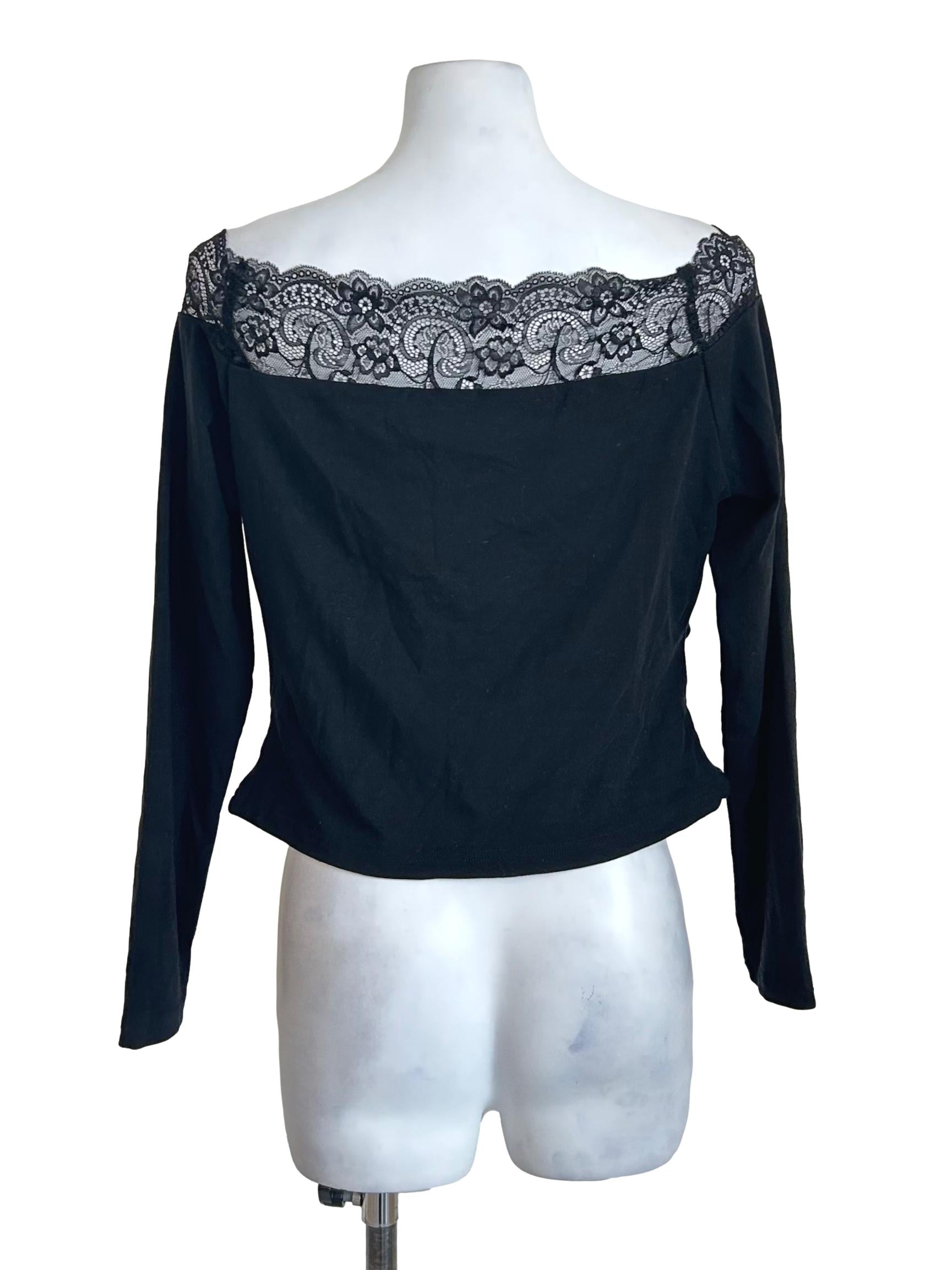 Black Lace Trim Long Sleeve