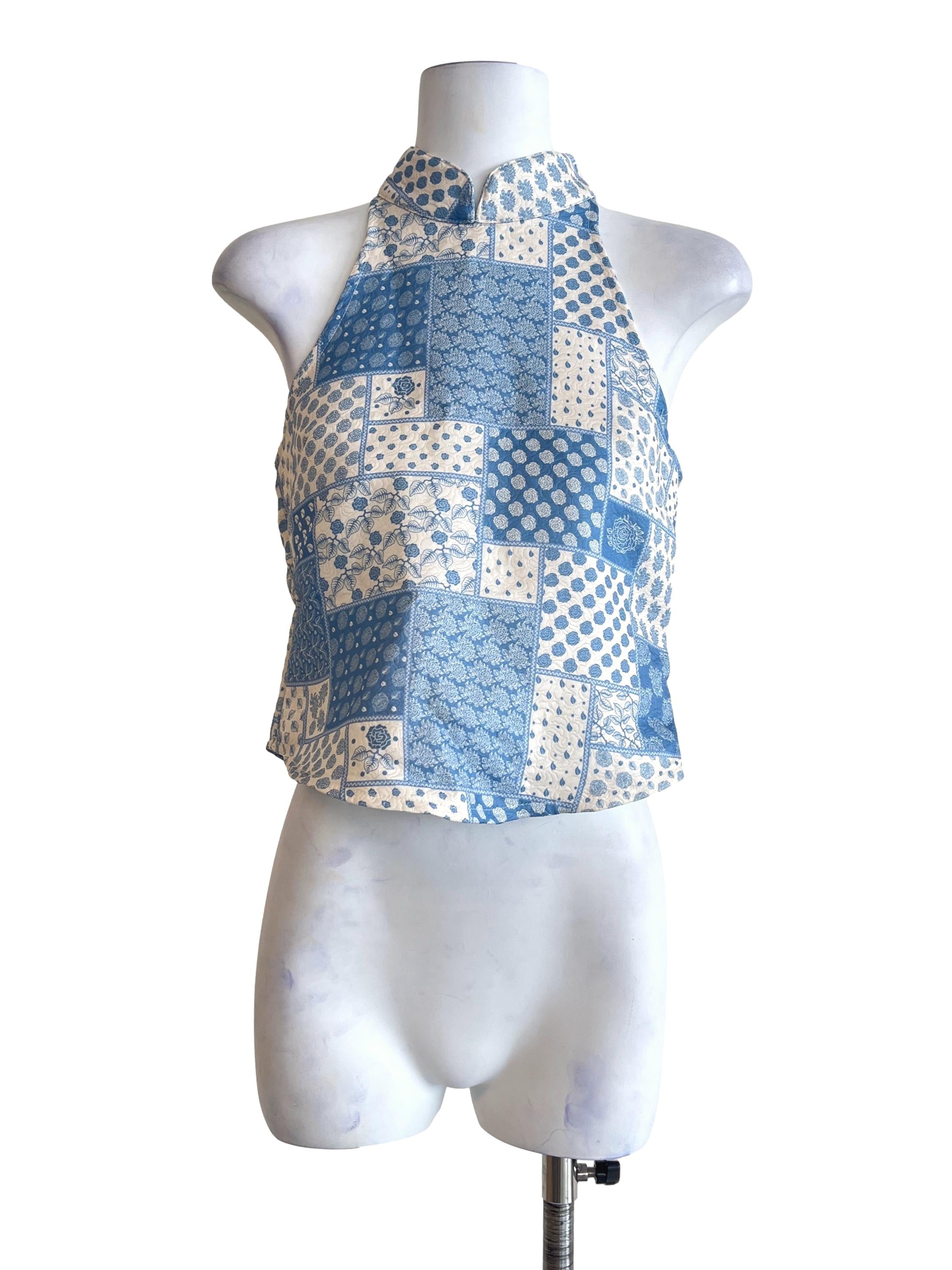 Sky Blue High Neck Sleeveless Top