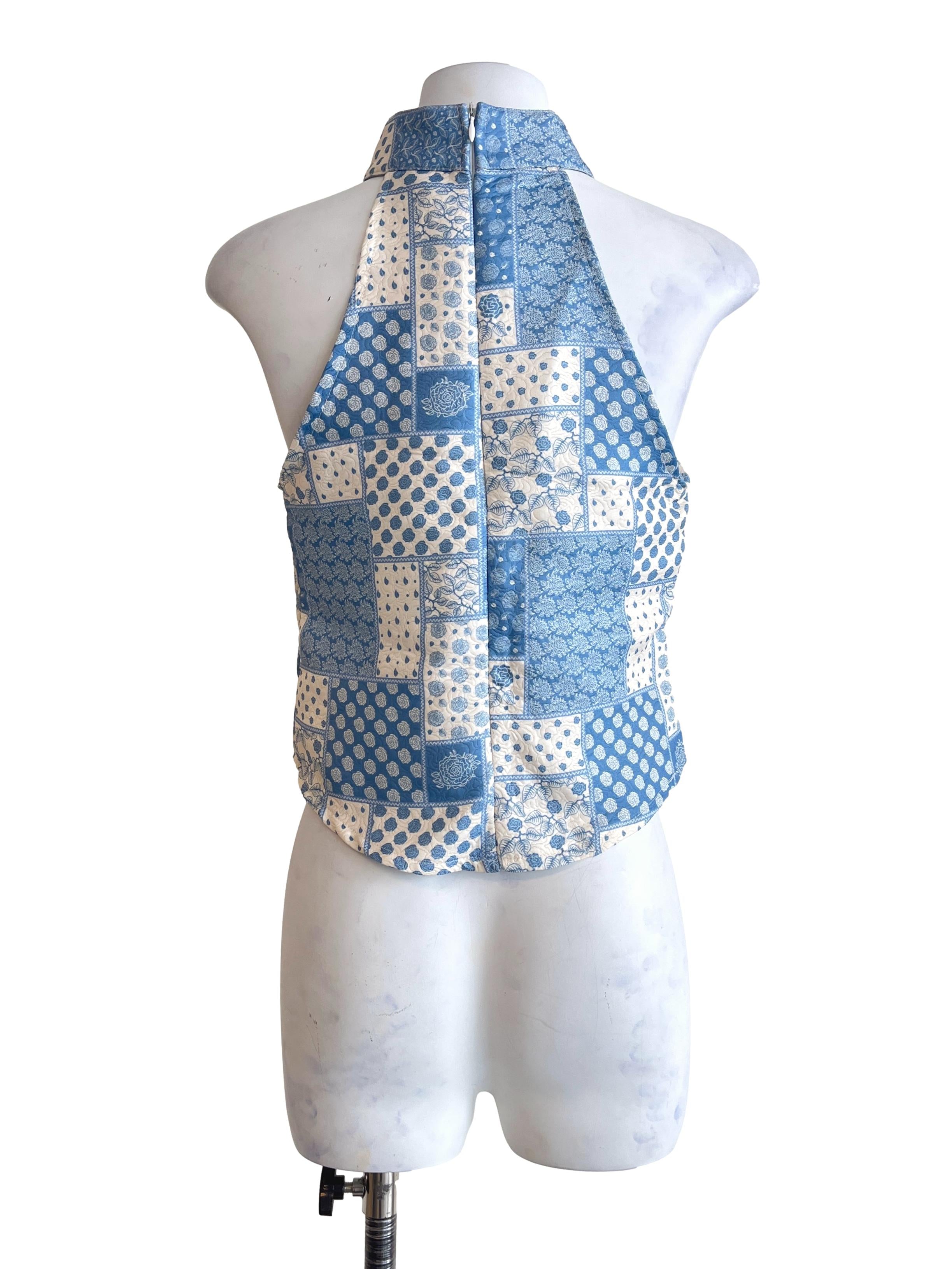 Sky Blue High Neck Sleeveless Top