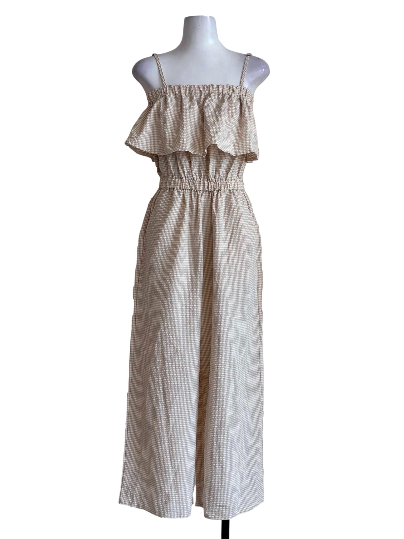 Light Brown Gingham Sleeveless Jumpsuit