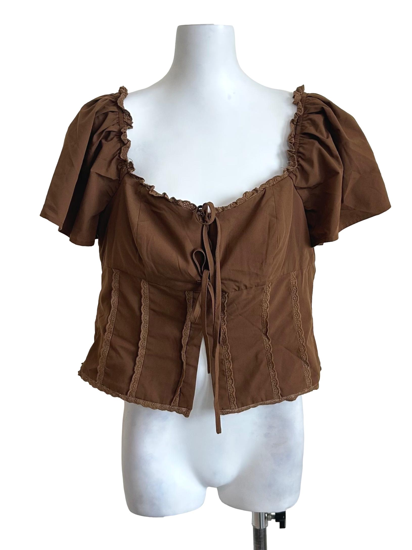 Brown Tie Front Corset Top