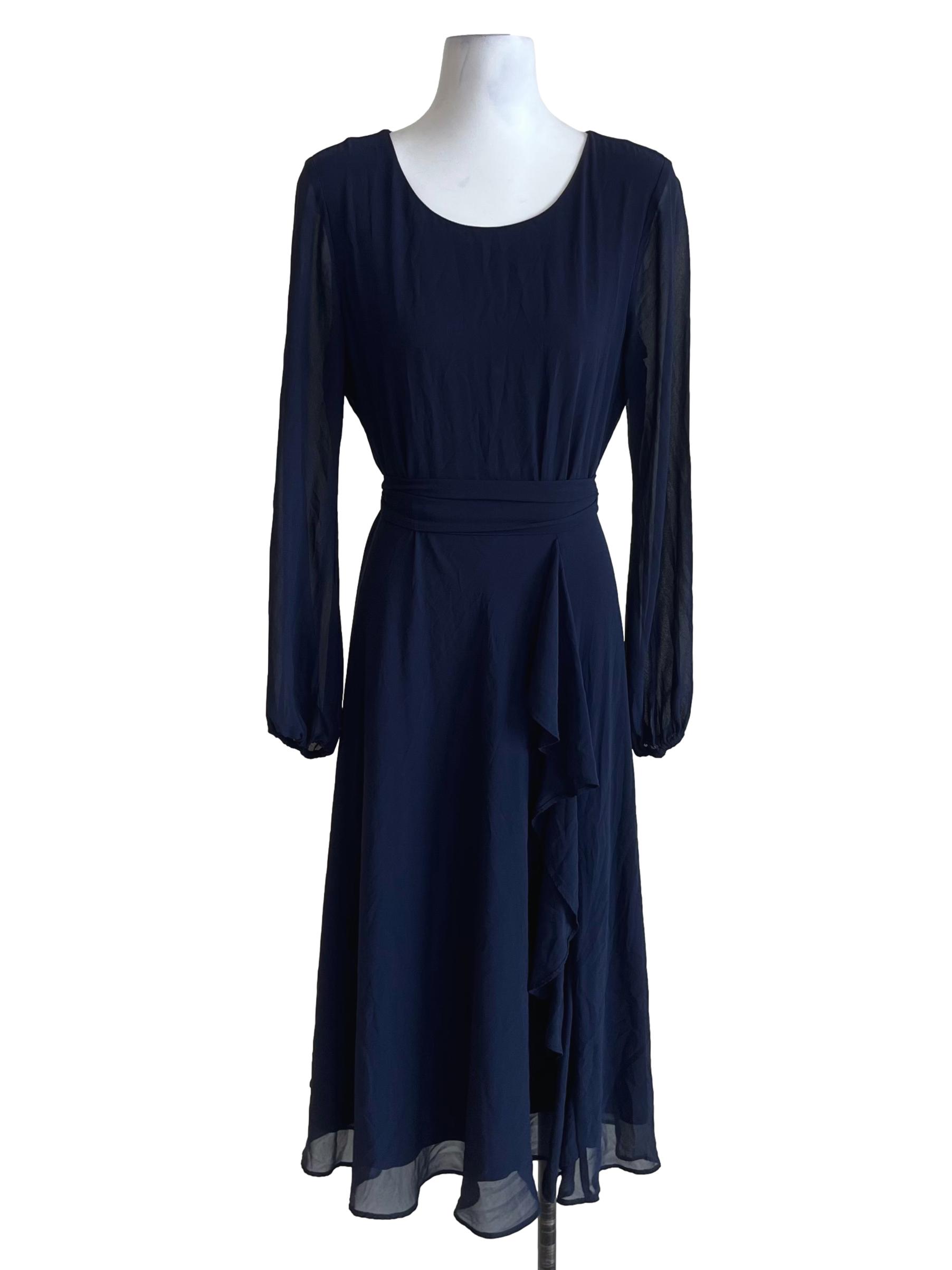 Navy Blue Jewel Neckline Empire Dress