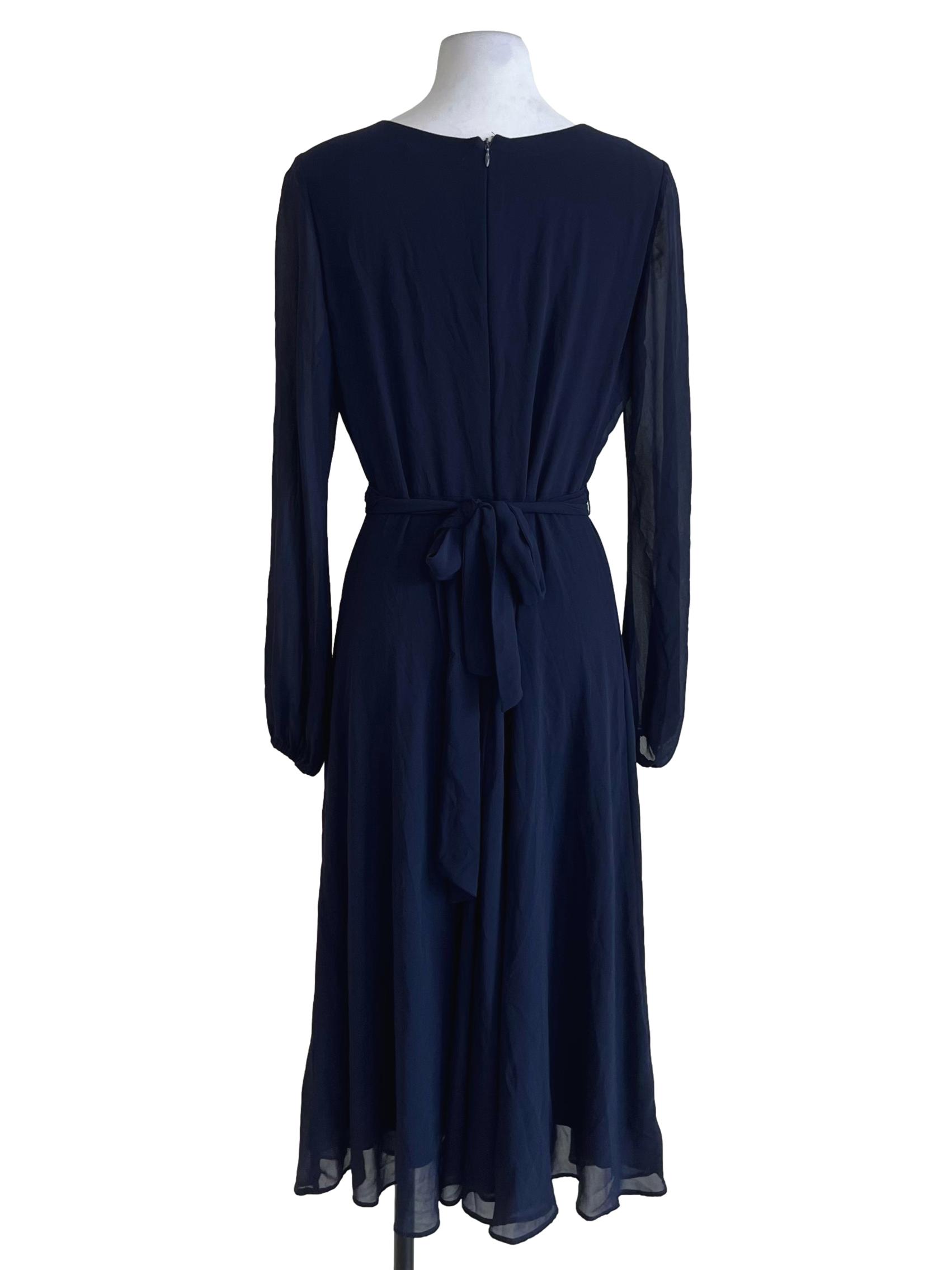 Navy Blue Jewel Neckline Empire Dress
