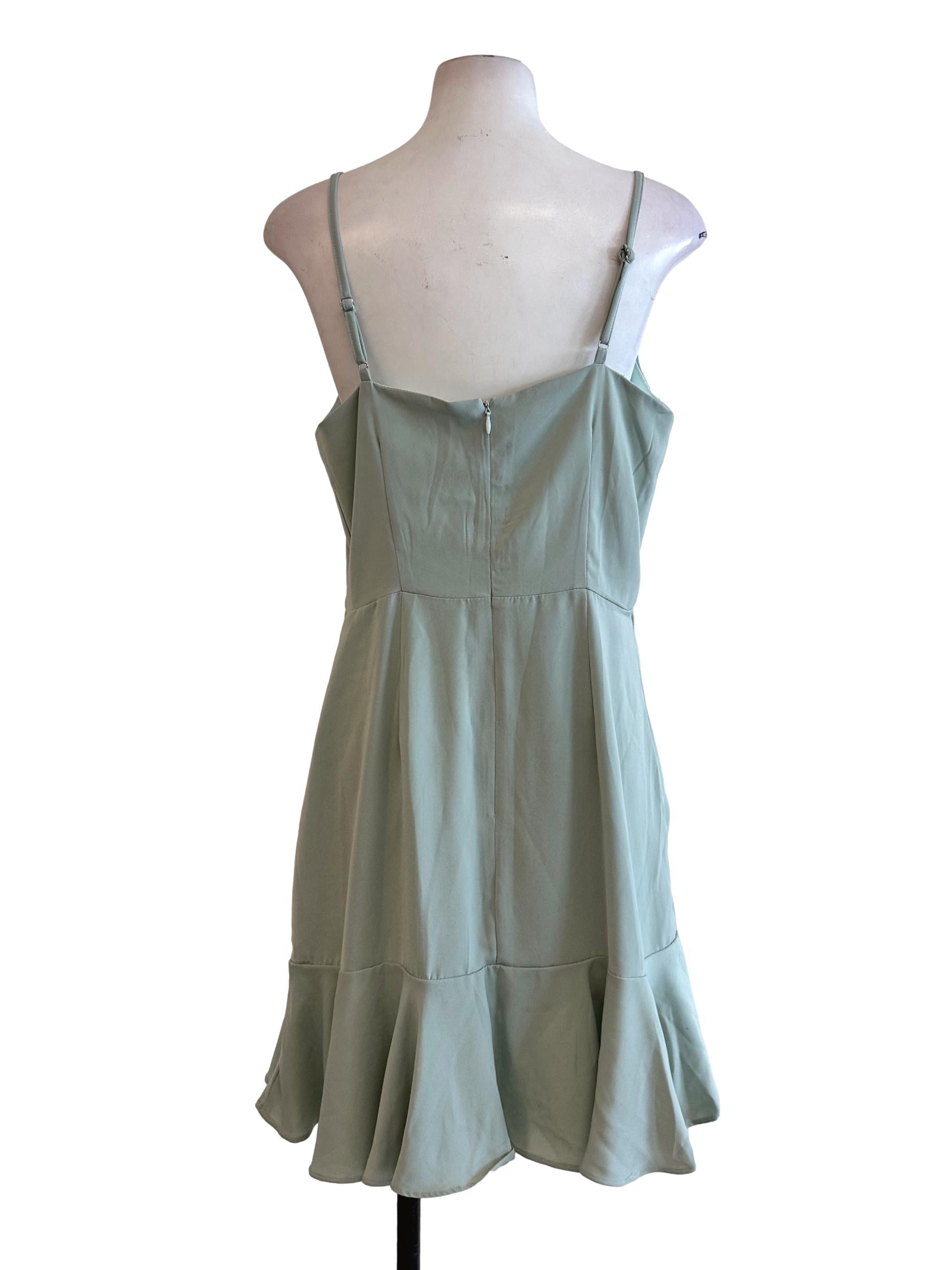Mint Green Sleeveless Ruffles Pattern Mini Dress